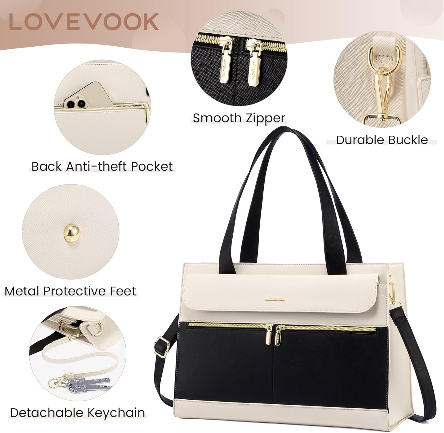 LOVEVOOK Laptop Bag for Women 15.6 Inch Tote Work Professional Leather Computer Briefcase Waterproof Handbag Shoulder Large Capacity Business Teacher Office Crossbody Purse