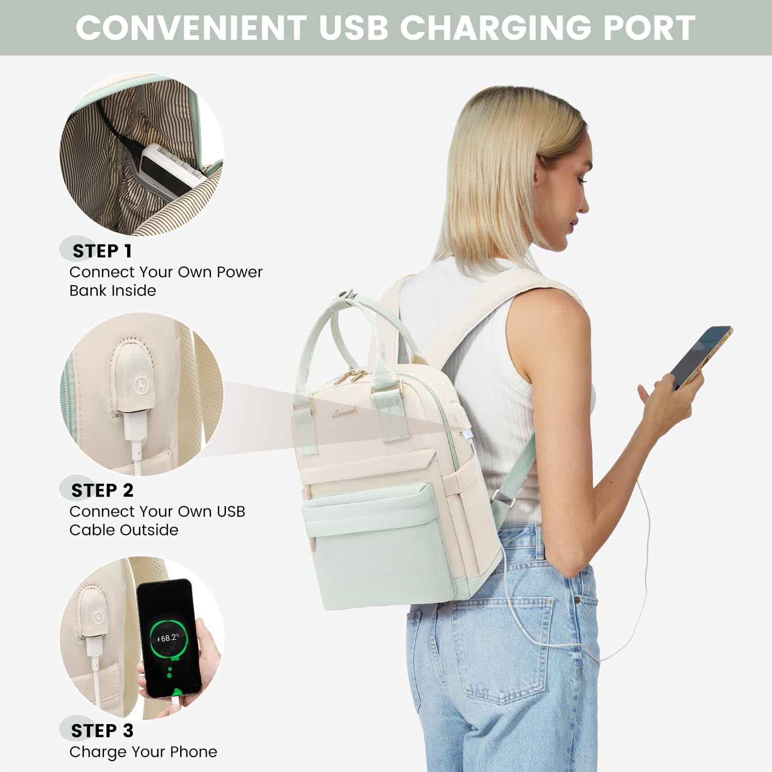 LOVEVOOK Mini Backpack for Women Stylish Waterproof Backpack Purse with USB Port, Cute Bookbag for College School Travel