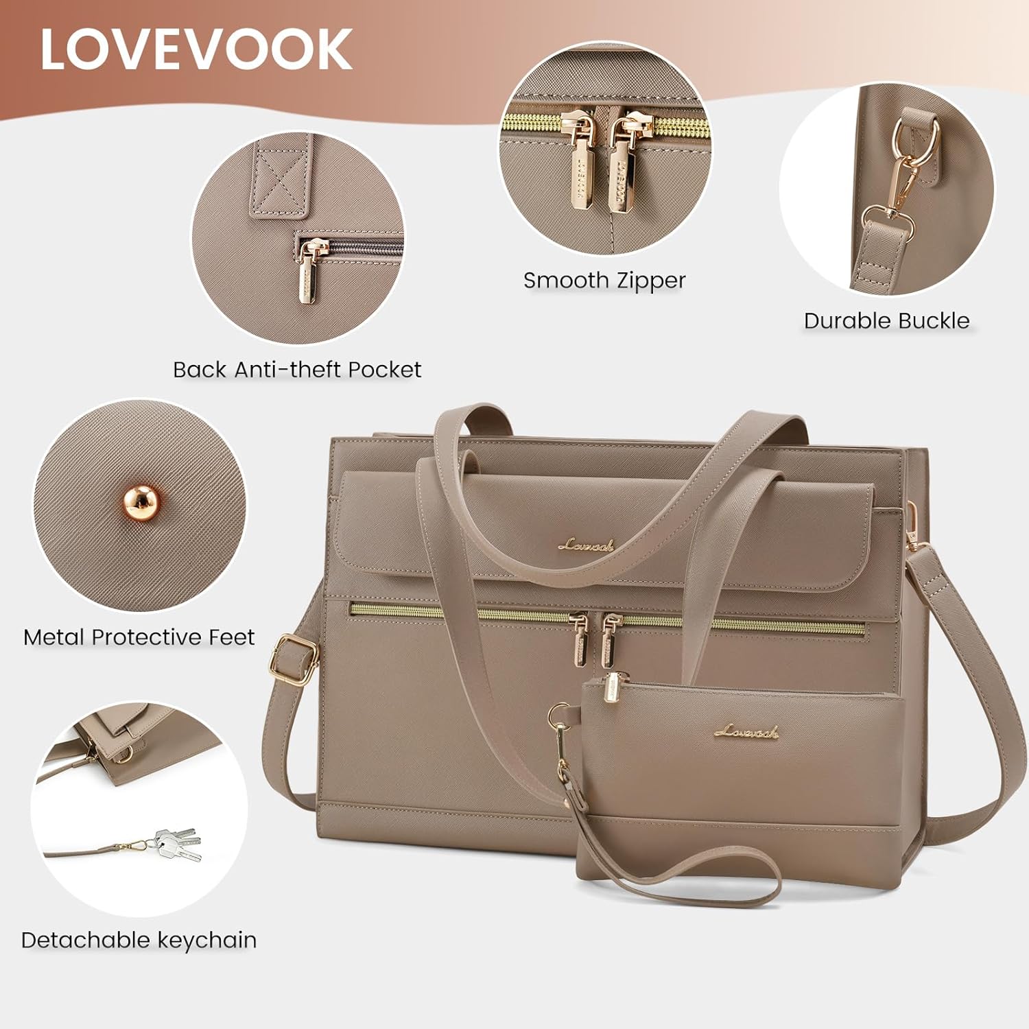 LOVEVOOK Laptop Bag for Women 15.6 Inch Tote Work Professional Leather Computer Briefcase Waterproof Handbag Shoulder Large Capacity Business Teacher Office Crossbody Purse
