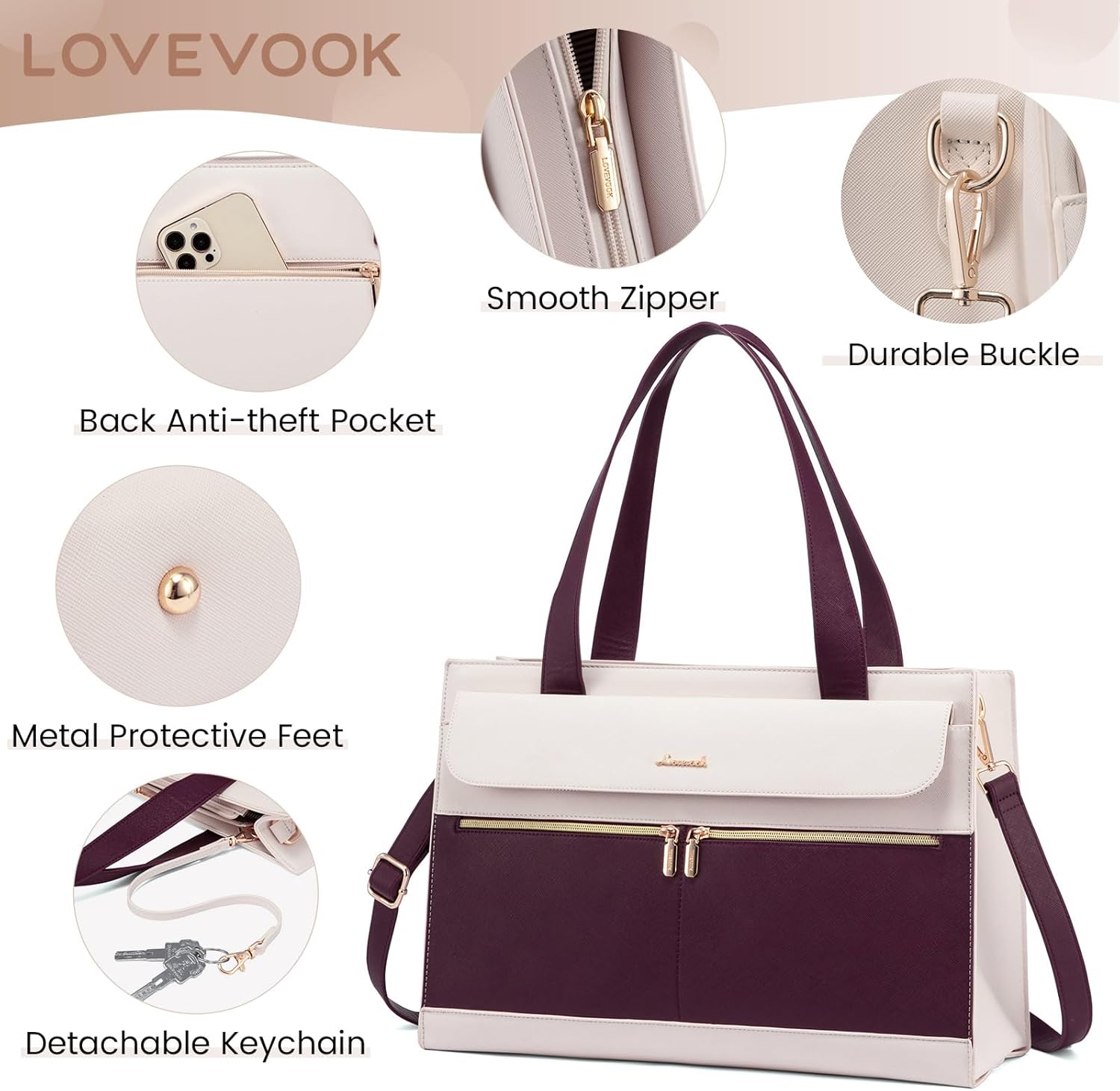 LOVEVOOK Laptop Bag for Women 15.6 Inch Tote Work Professional Leather Computer Briefcase Waterproof Handbag Shoulder Large Capacity Business Teacher Office Crossbody Purse