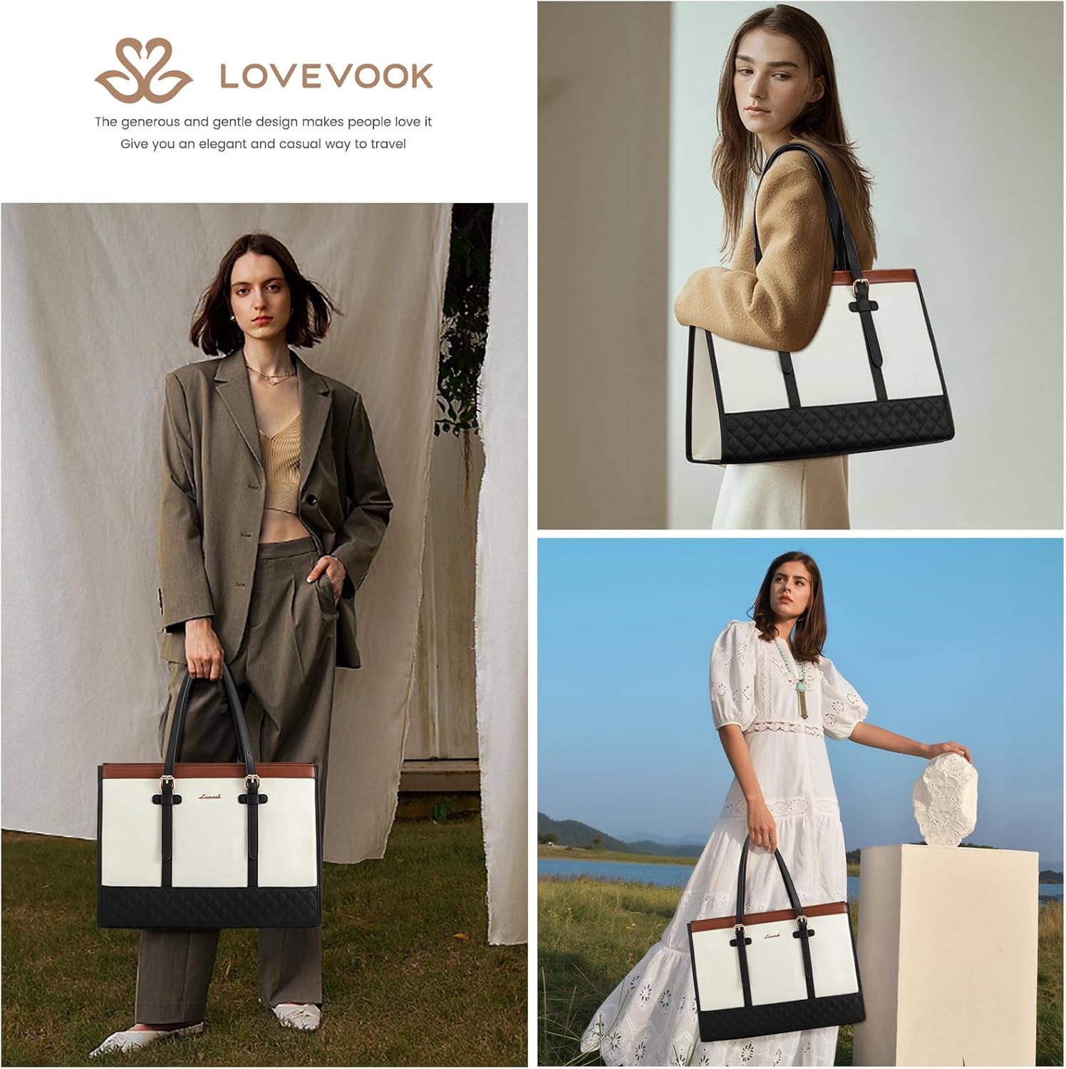 LOVEVOOK Laptop Bag for Women 15.6 inch Canvas Laptop Tote Bag, Large Capacity Work Bag with Clutch Purse, Computer Bag Office Business Briefcase, Casual Handbag for Travel College Teacher School