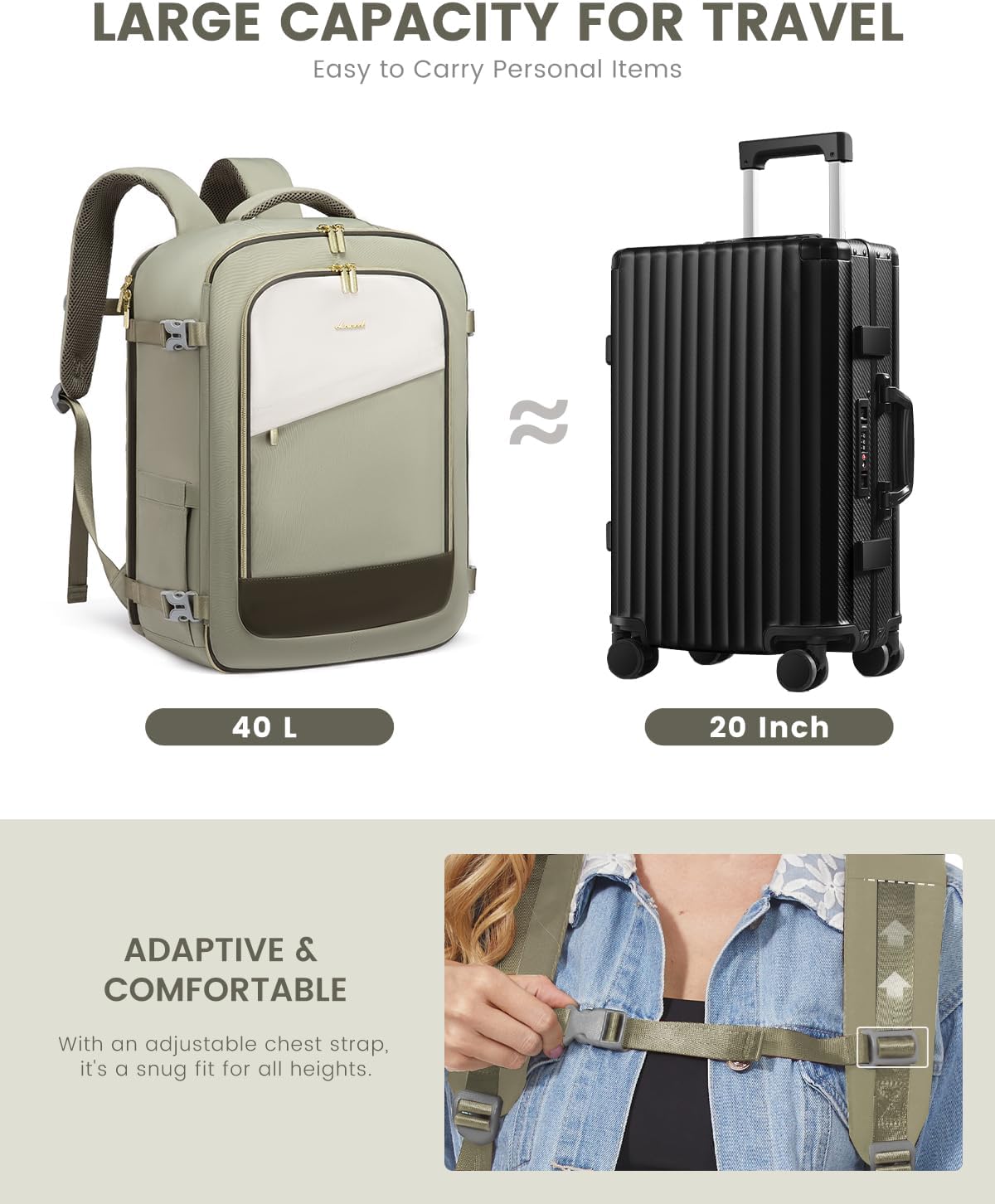 LOVEVOOK Travel Backpack for Women, 40L Carry On Backpack Flight Approved, Large Personal Item Bag Fits 17 inch Laptop, TSA Approved Luggage with 3 Packing Cubes,Waterproof Weekender Gym Daypack