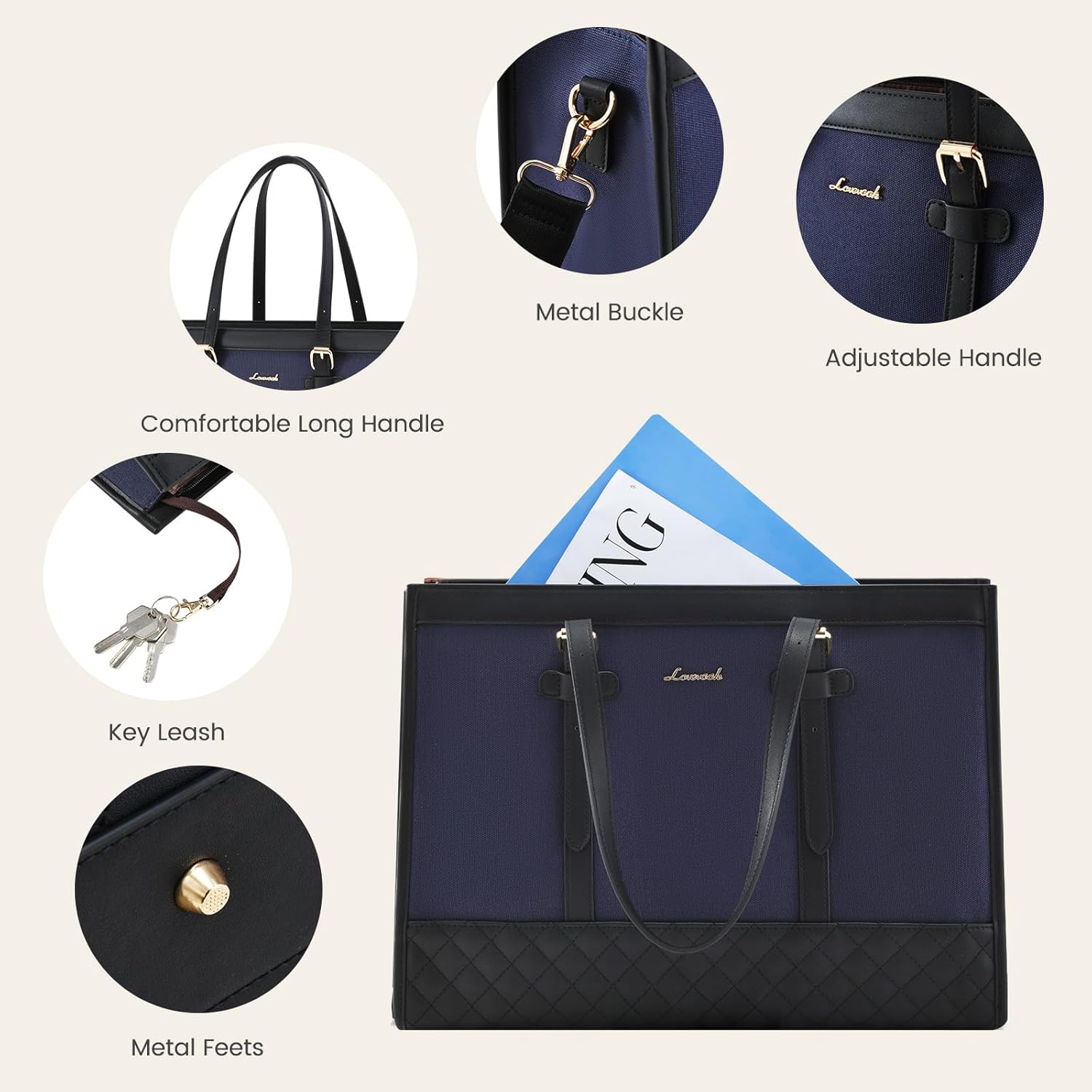 LOVEVOOK Laptop Bag for Women 15.6 inch Canvas Laptop Tote Bag, Large Capacity Work Bag with Clutch Purse, Computer Bag Office Business Briefcase, Casual Handbag for Travel College Teacher School
