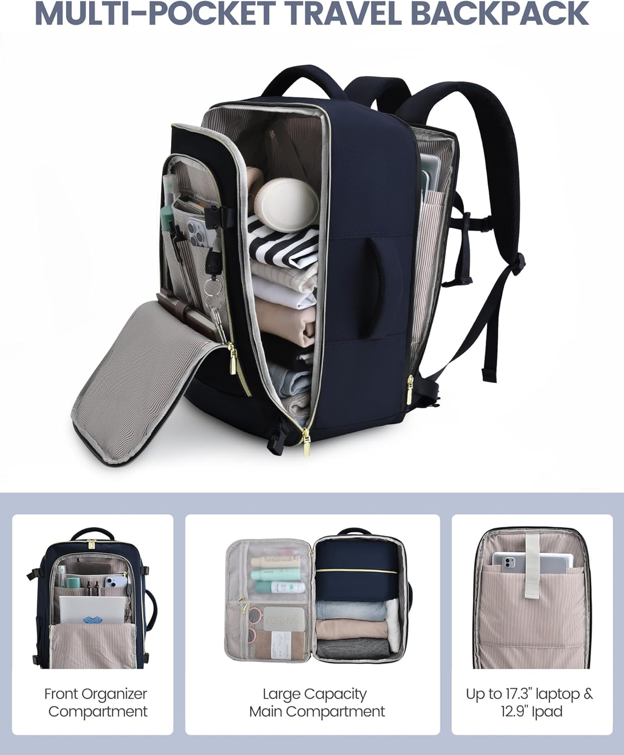 LOVEVOOK Travel Backpack for Women, 40L Carry On Backpack Flight Approved, Large Personal Item Bag Fits 17 inch Laptop, TSA Approved Luggage with 3 Packing Cubes,Waterproof Weekender Gym Daypack