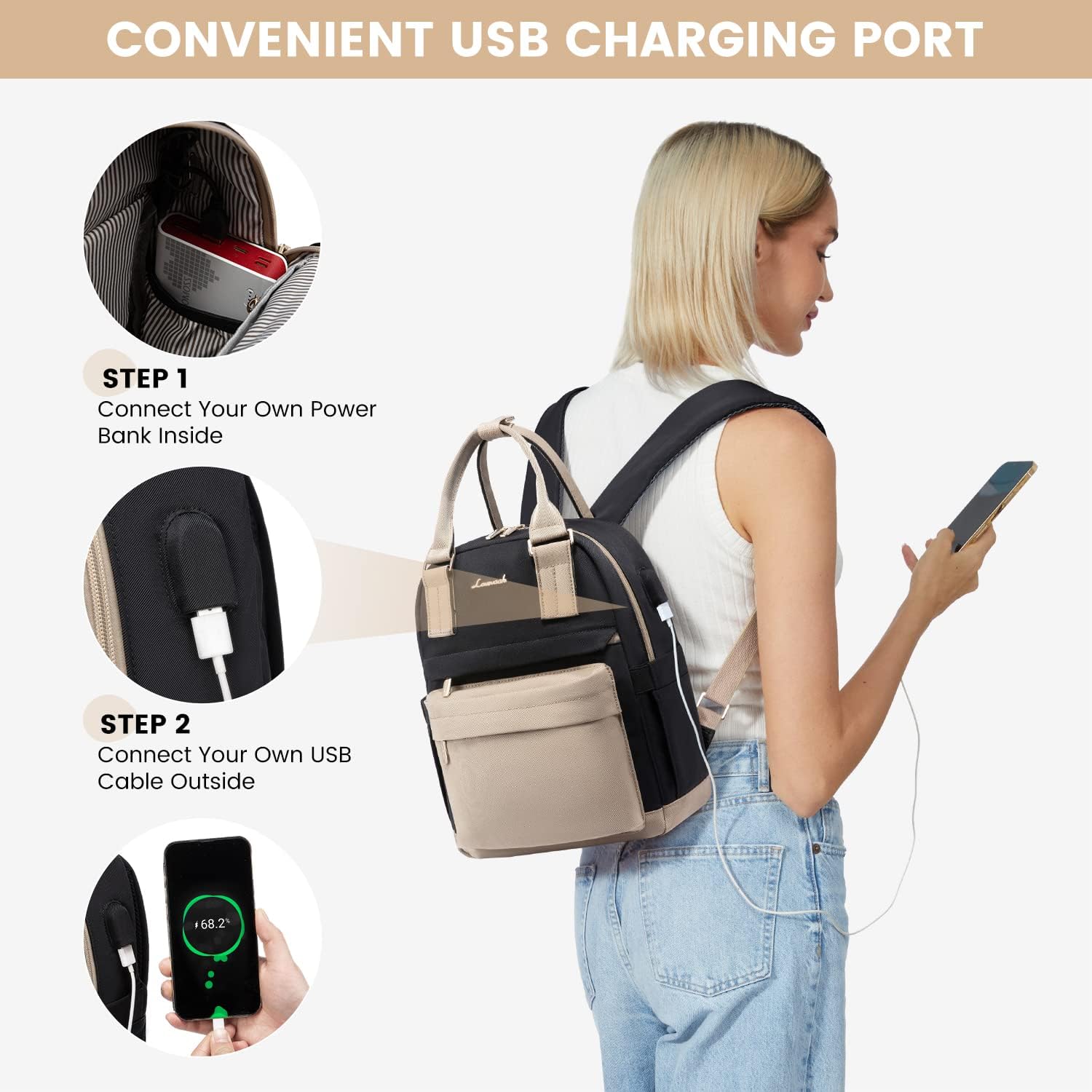 LOVEVOOK Mini Backpack for Women Stylish Waterproof Backpack Purse with USB Port, Cute Bookbag for College School Travel