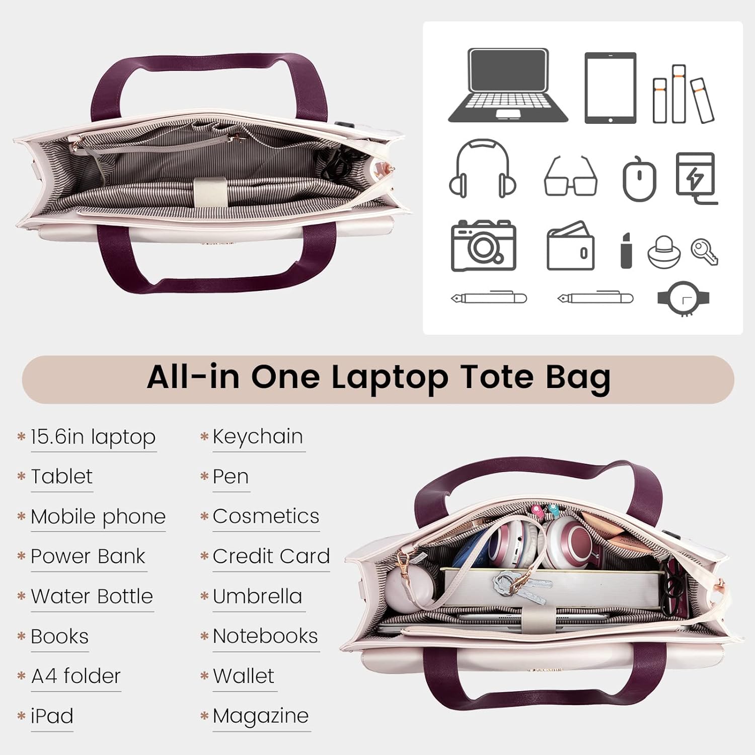 LOVEVOOK Laptop Bag for Women 15.6 Inch Tote Work Professional Leather Computer Briefcase Waterproof Handbag Shoulder Large Capacity Business Teacher Office Crossbody Purse