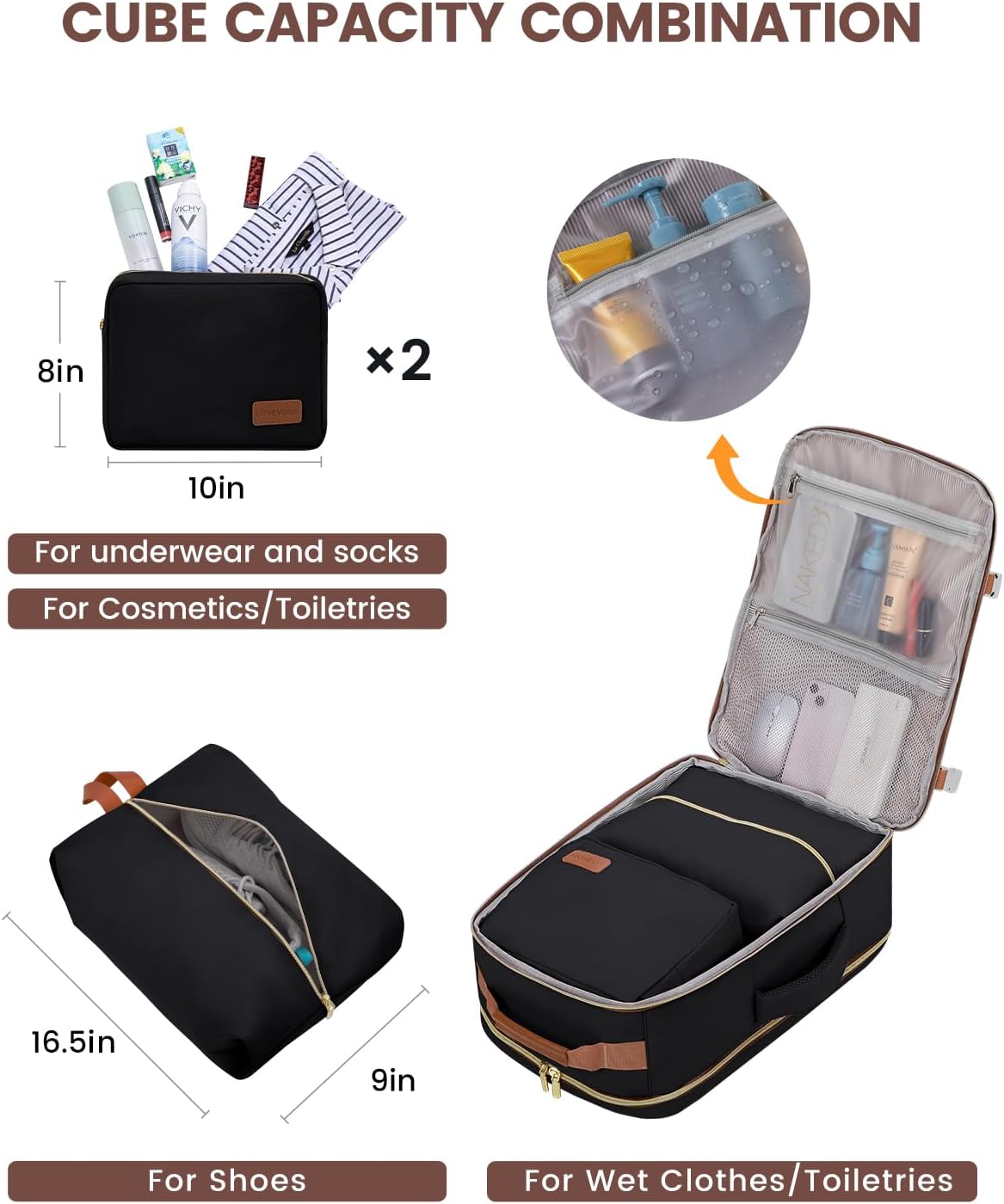 LOVEVOOK 40L Travel Backpack for Women & Men, Large Carry on Backpack for Airplanes with 3 Packing Cubes, TSA Personal Item Travel Bag fits 17" Laptop, Waterproof Weekender Essentials Airline Approved