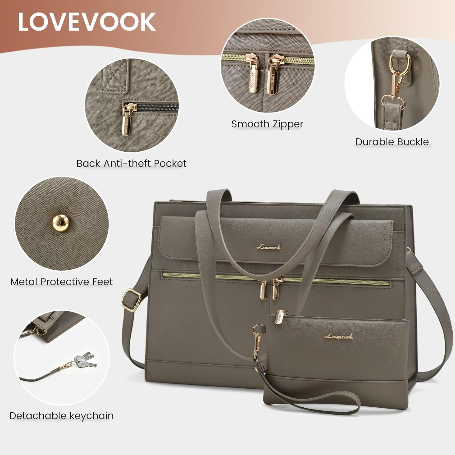 LOVEVOOK Laptop Bag for Women 15.6 Inch Tote Work Professional Leather Computer Briefcase Waterproof Handbag Shoulder Large Capacity Business Teacher Office Crossbody Purse