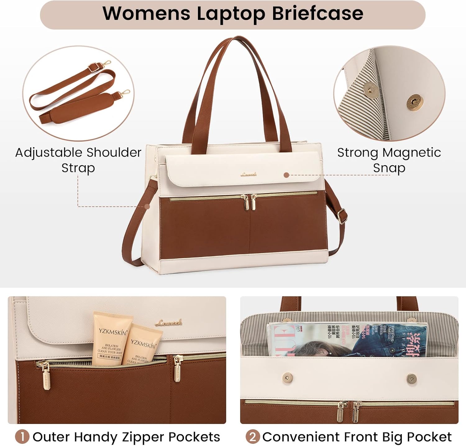 LOVEVOOK Laptop Bag for Women 15.6 Inch Tote Work Professional Leather Computer Briefcase Waterproof Handbag Shoulder Large Capacity Business Teacher Office Crossbody Purse