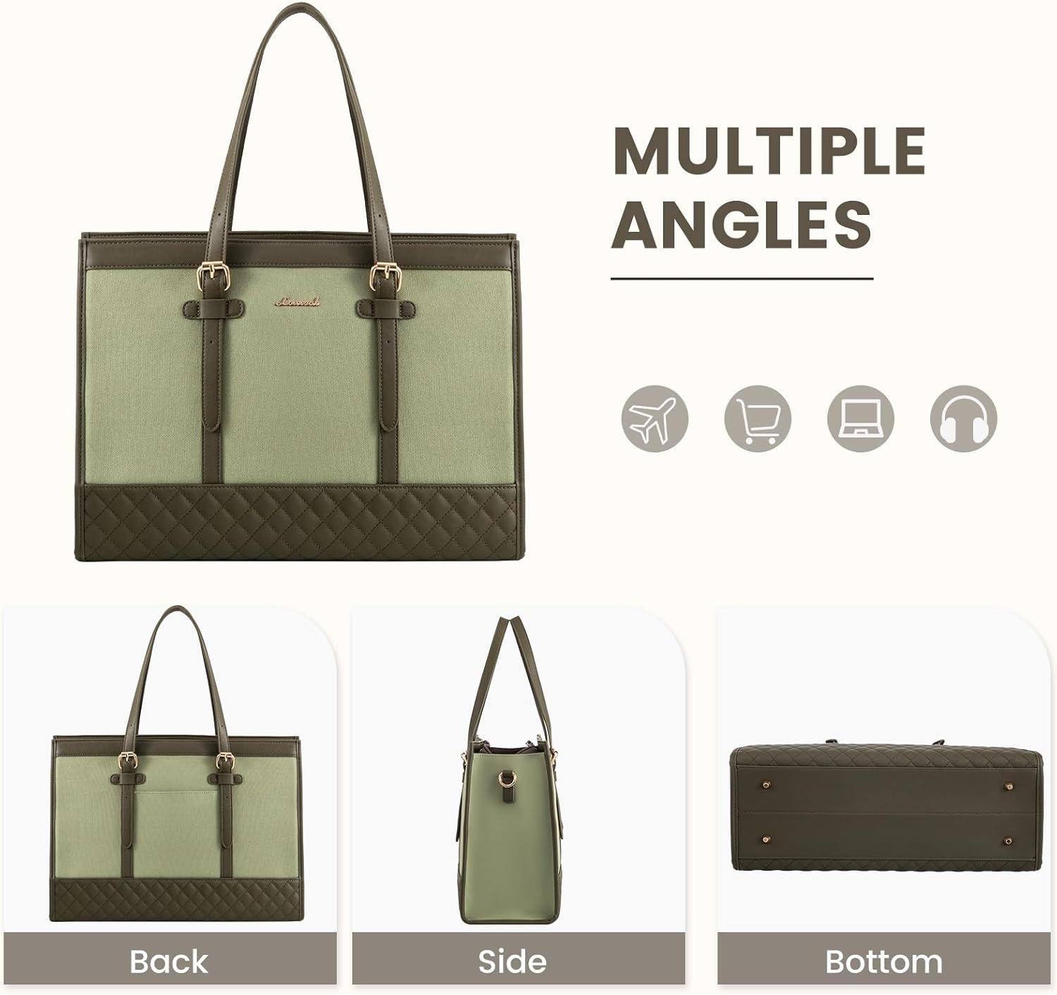 LOVEVOOK Laptop Bag for Women 15.6 inch Canvas Laptop Tote Bag, Large Capacity Work Bag with Clutch Purse, Computer Bag Office Business Briefcase, Casual Handbag for Travel College Teacher School