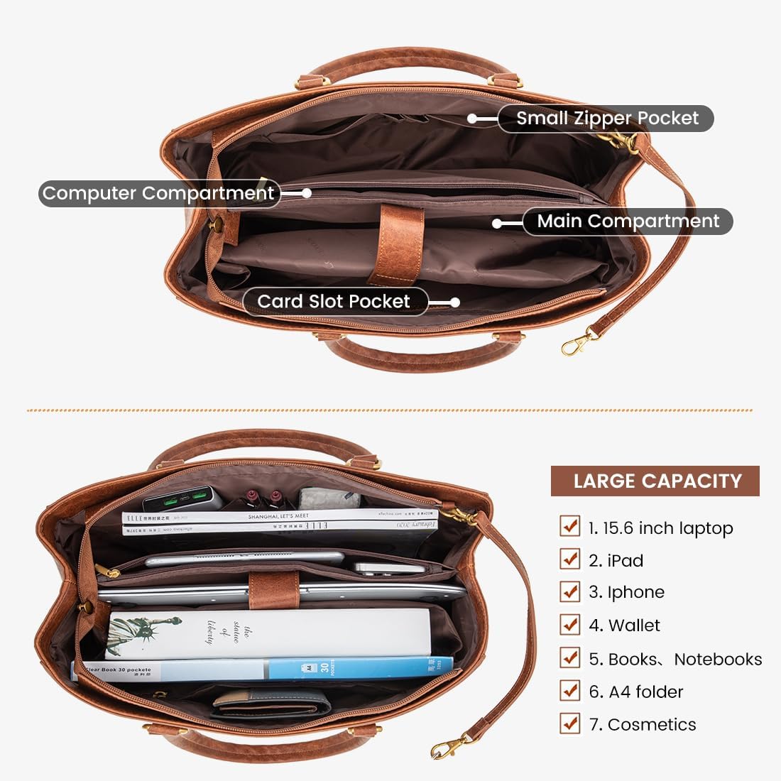 LOVEVOOK Laptop Tote Bag for Women 15.6 Inch Waterproof Leather Computer Bags Business Office Work Briefcase Black