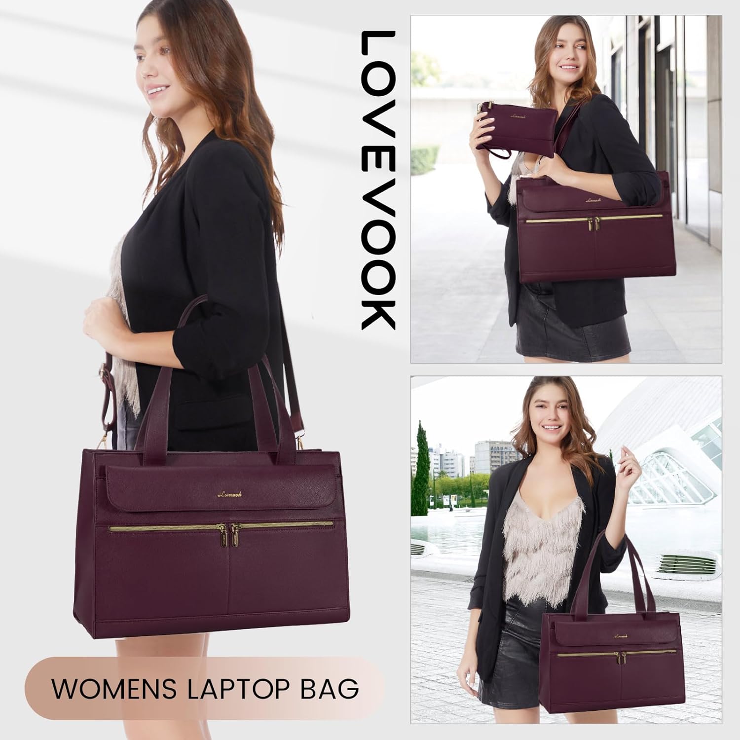 LOVEVOOK Laptop Bag for Women 15.6 Inch Tote Work Professional Leather Computer Briefcase Waterproof Handbag Shoulder Large Capacity Business Teacher Office Crossbody Purse