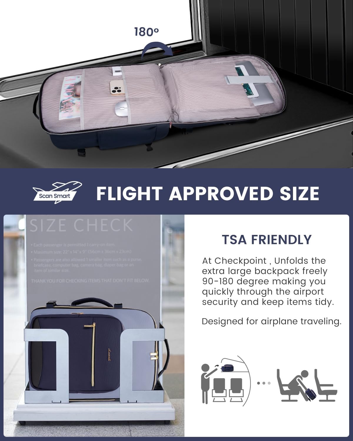 LOVEVOOK 40L Travel Backpack for Women & Men, Large Carry on Backpack for Airplanes with 3 Packing Cubes, TSA Personal Item Travel Bag fits 17" Laptop, Waterproof Weekender Essentials Airline Approved