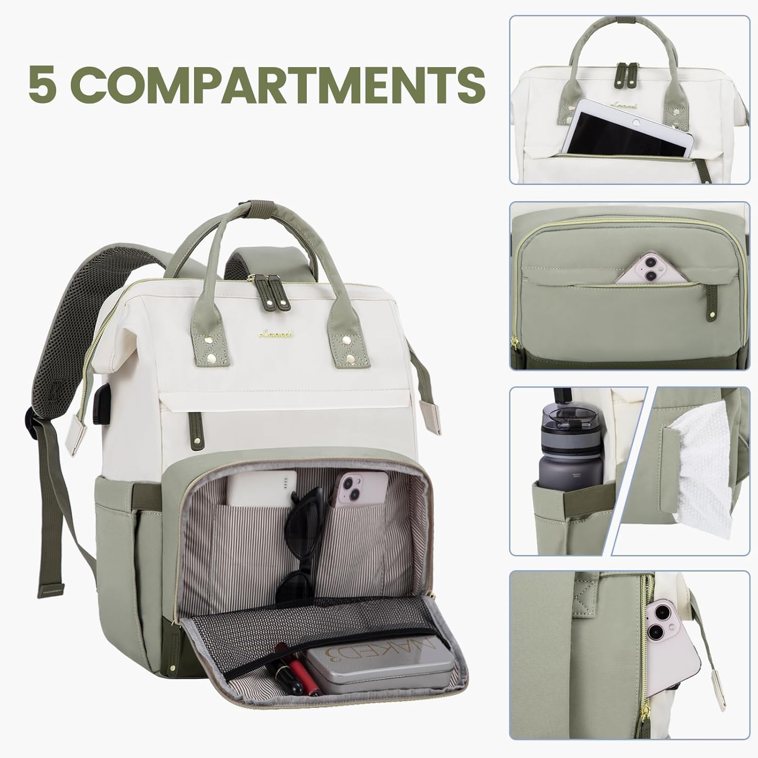 LOVEVOOK Laptop Backpack for Women, 15.6 Inch Work Business Backpacks Purse with USB Port, Large Capacity Nurse Bag College Bookbag for School, Waterproof Casual Daypack for Travel