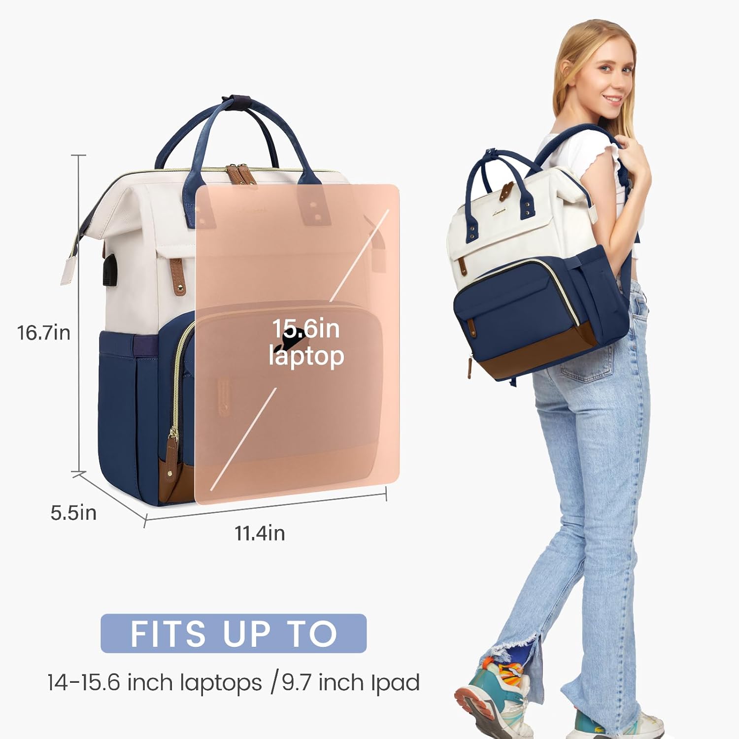LOVEVOOK Laptop Backpack for Women, 15.6 Inch Work Business Backpacks Purse with USB Port, Large Capacity Nurse Bag College Bookbag for School, Waterproof Casual Daypack for Travel