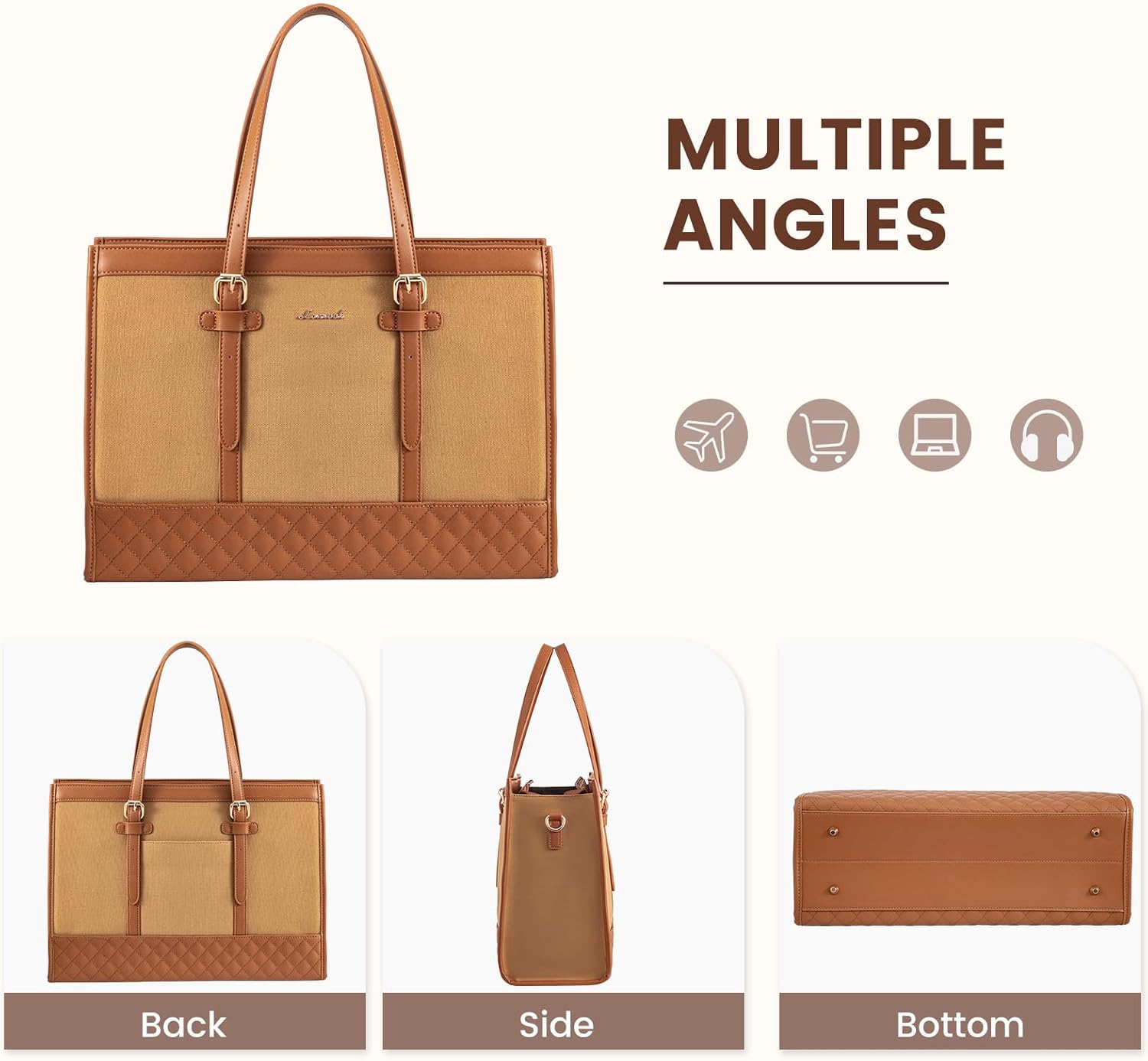 LOVEVOOK Laptop Bag for Women 15.6 inch Canvas Laptop Tote Bag, Large Capacity Work Bag with Clutch Purse, Computer Bag Office Business Briefcase, Casual Handbag for Travel College Teacher School