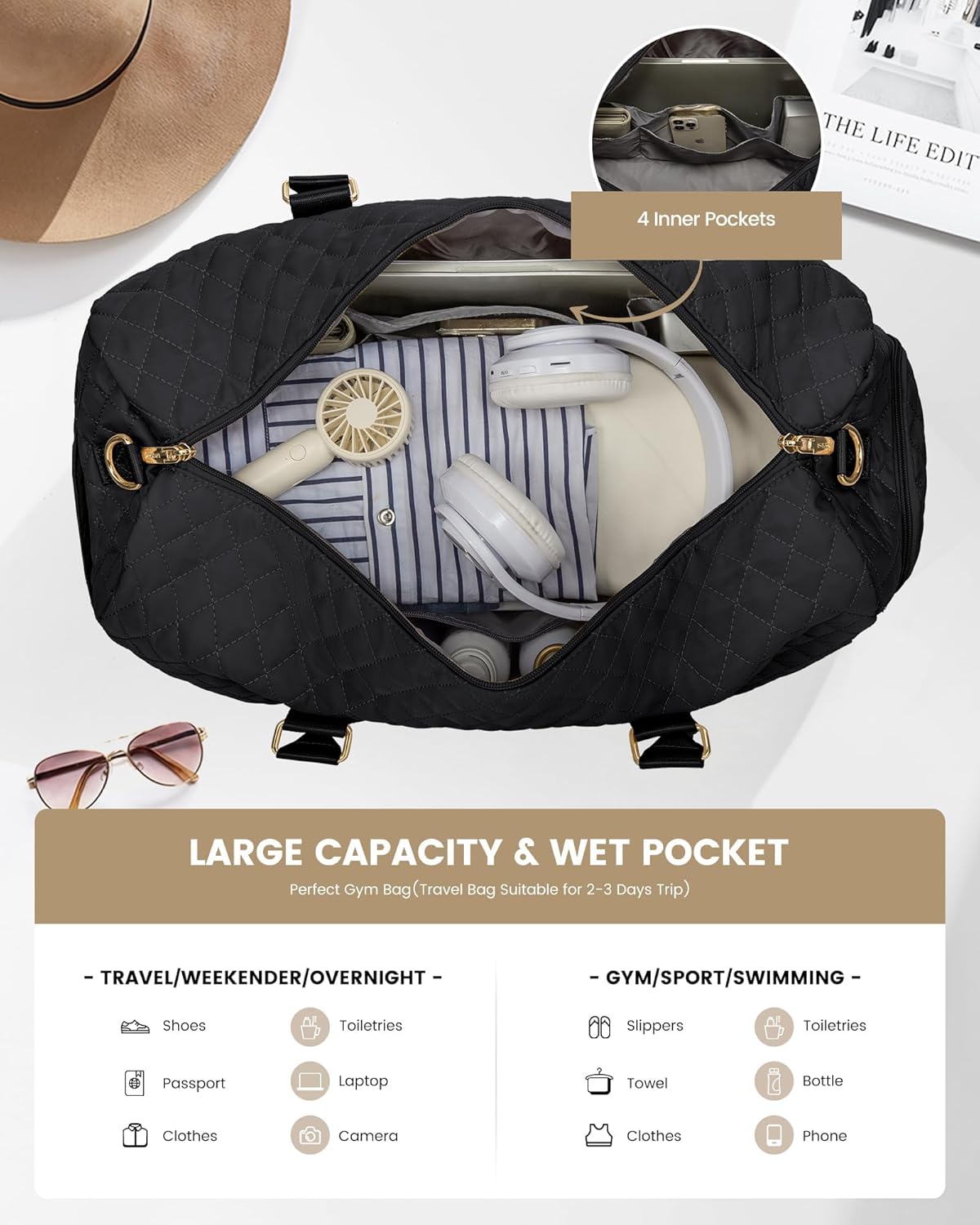 LOVEVOOK Travel Duffle Bag, Weekender Bag for Women with Toiletry Bag, Carry on Overnight Bag with Shoe Compartment, Gym Duffel Bag with Wet Pocket, Mommy Hospital Bags for Labor and Delivery