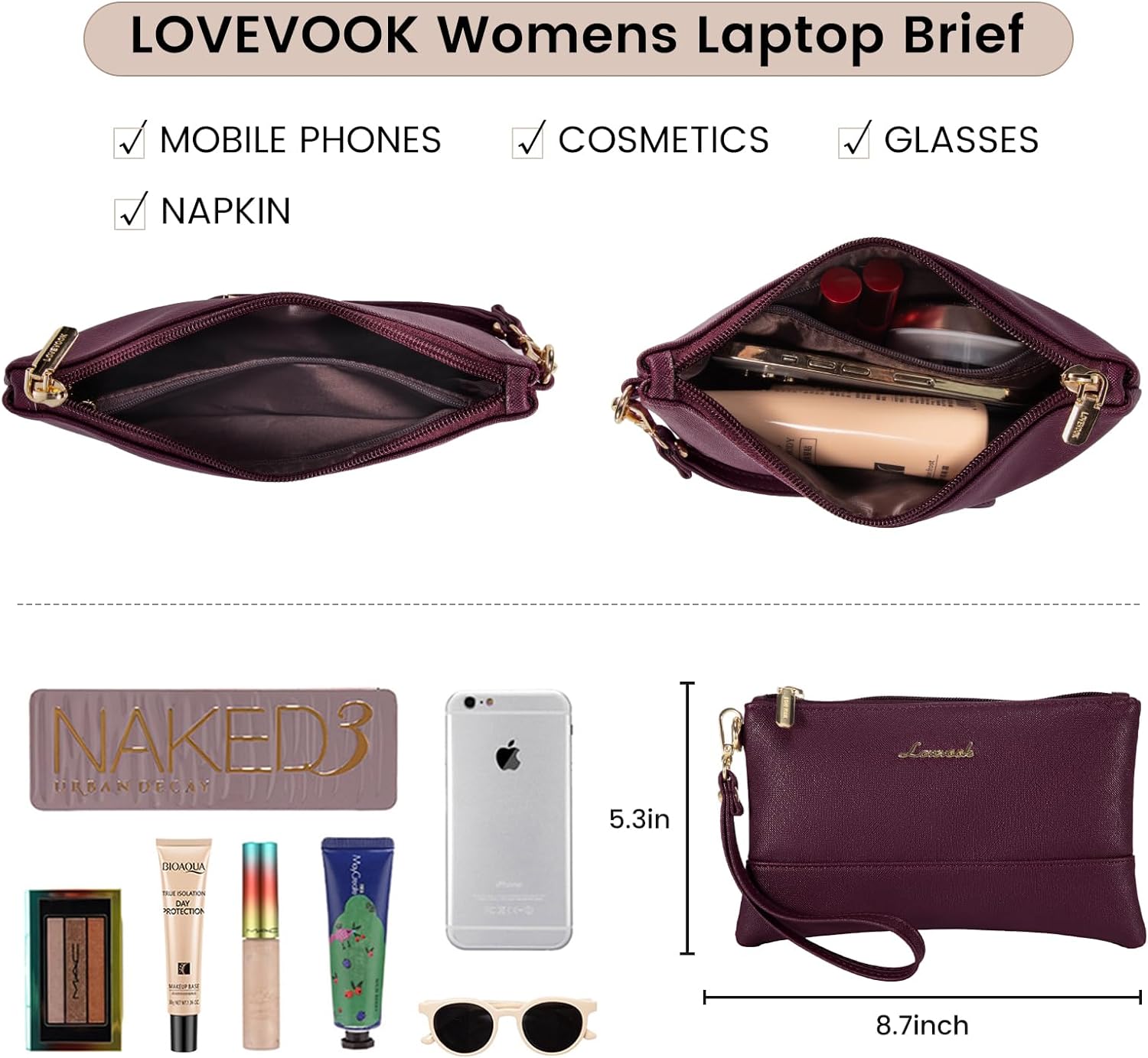 LOVEVOOK Laptop Bag for Women 15.6 Inch Tote Work Professional Leather Computer Briefcase Waterproof Handbag Shoulder Large Capacity Business Teacher Office Crossbody Purse