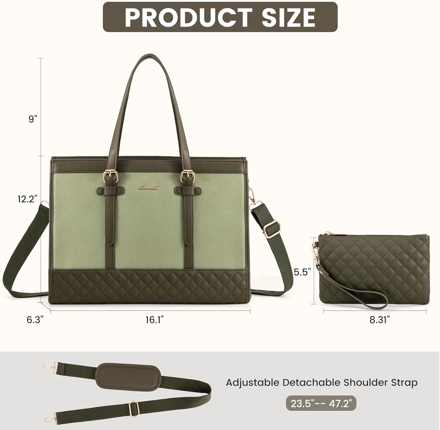 LOVEVOOK Laptop Bag for Women 15.6 inch Canvas Laptop Tote Bag, Large Capacity Work Bag with Clutch Purse, Computer Bag Office Business Briefcase, Casual Handbag for Travel College Teacher School