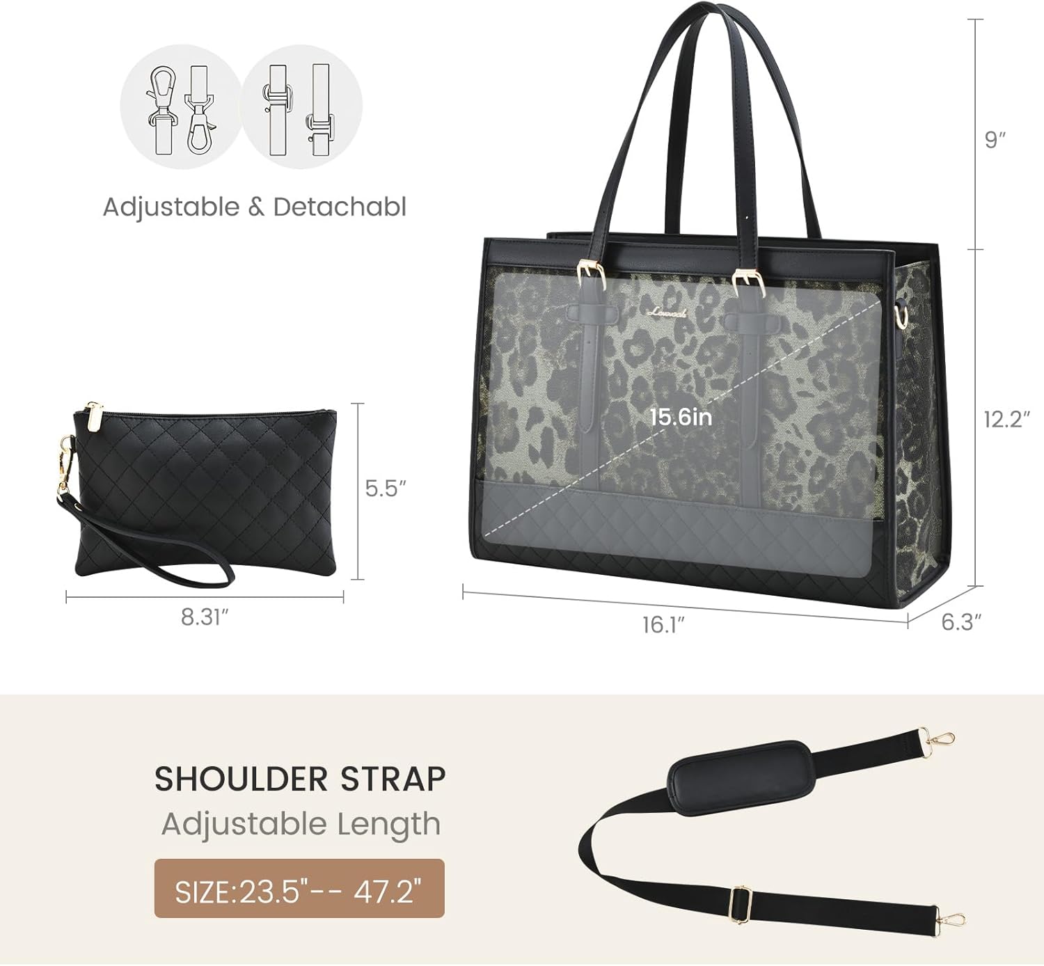 LOVEVOOK Laptop Bag for Women 15.6 inch Canvas Laptop Tote Bag, Large Capacity Work Bag with Clutch Purse, Computer Bag Office Business Briefcase, Casual Handbag for Travel College Teacher School