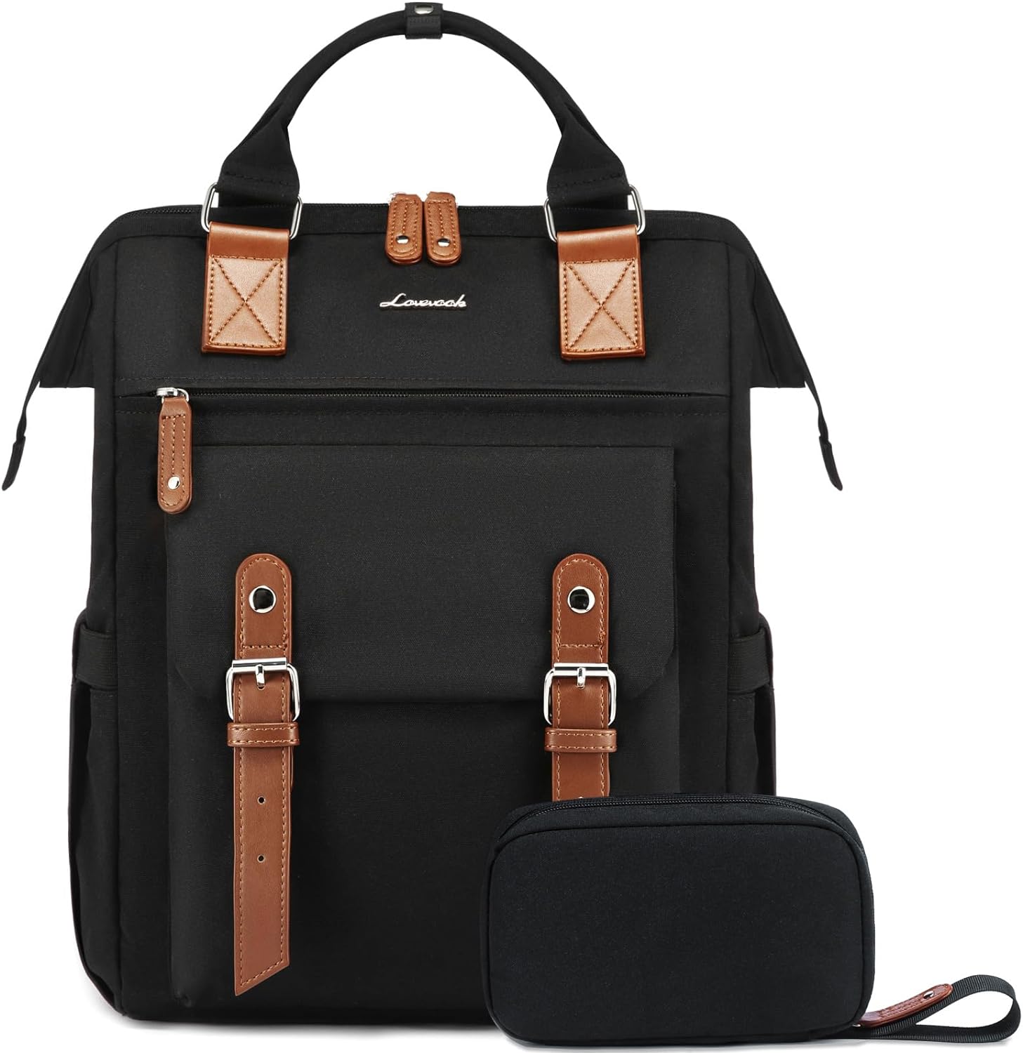 LOVEVOOK Laptop Backpack for Women Work Travel Backpack Purse, Commuter Business Computer Bag Teacher Nurse Bags, College School Backpack Student Bookbag with Multi-Pockets, 15.6 Inch, Black-brown