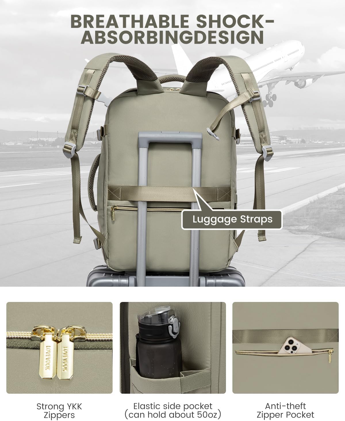 LOVEVOOK Travel Backpack for Women, 40L Carry On Backpack Flight Approved, Large Personal Item Bag Fits 17 inch Laptop, TSA Approved Luggage with 3 Packing Cubes,Waterproof Weekender Gym Daypack
