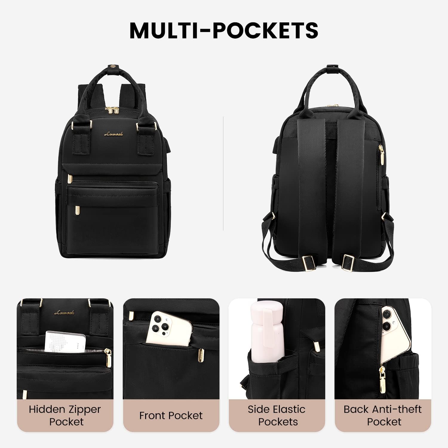 LOVEVOOK Mini Backpack for Women Stylish Waterproof Backpack Purse with USB Port, Cute Bookbag for College School Travel