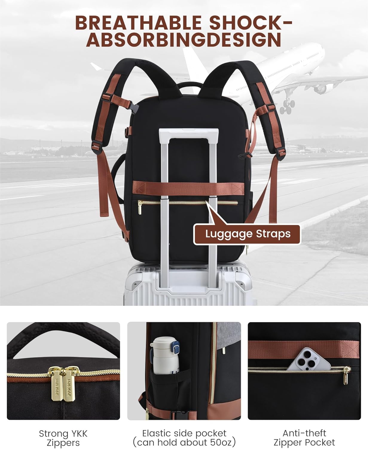 LOVEVOOK Travel Backpack for Women, 40L Carry On Backpack Flight Approved, Large Personal Item Bag Fits 17 inch Laptop, TSA Approved Luggage with 3 Packing Cubes,Waterproof Weekender Gym Daypack