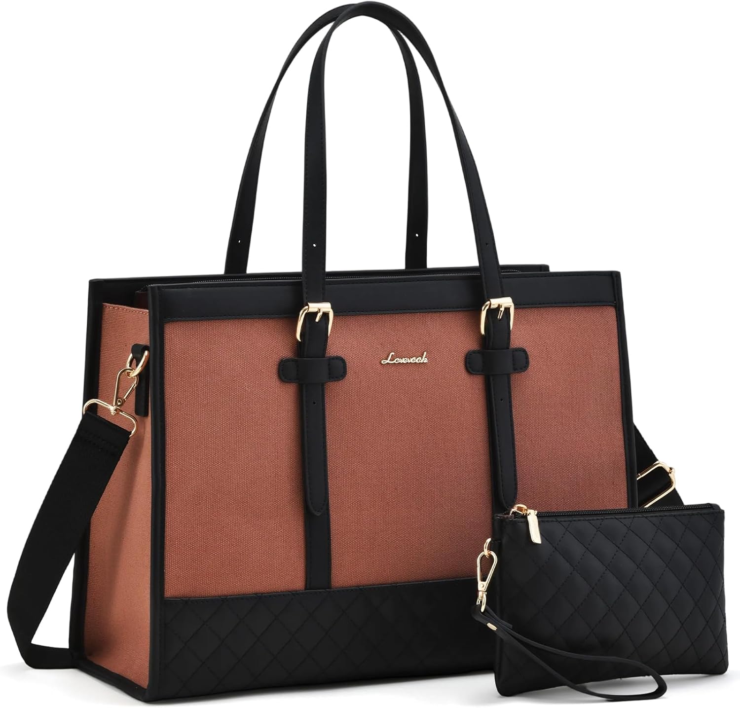 LOVEVOOK Laptop Bag for Women 15.6 inch Canvas Laptop Tote Bag, Large Capacity Work Bag with Clutch Purse, Computer Bag Office Business Briefcase, Casual Handbag for Travel College Teacher School