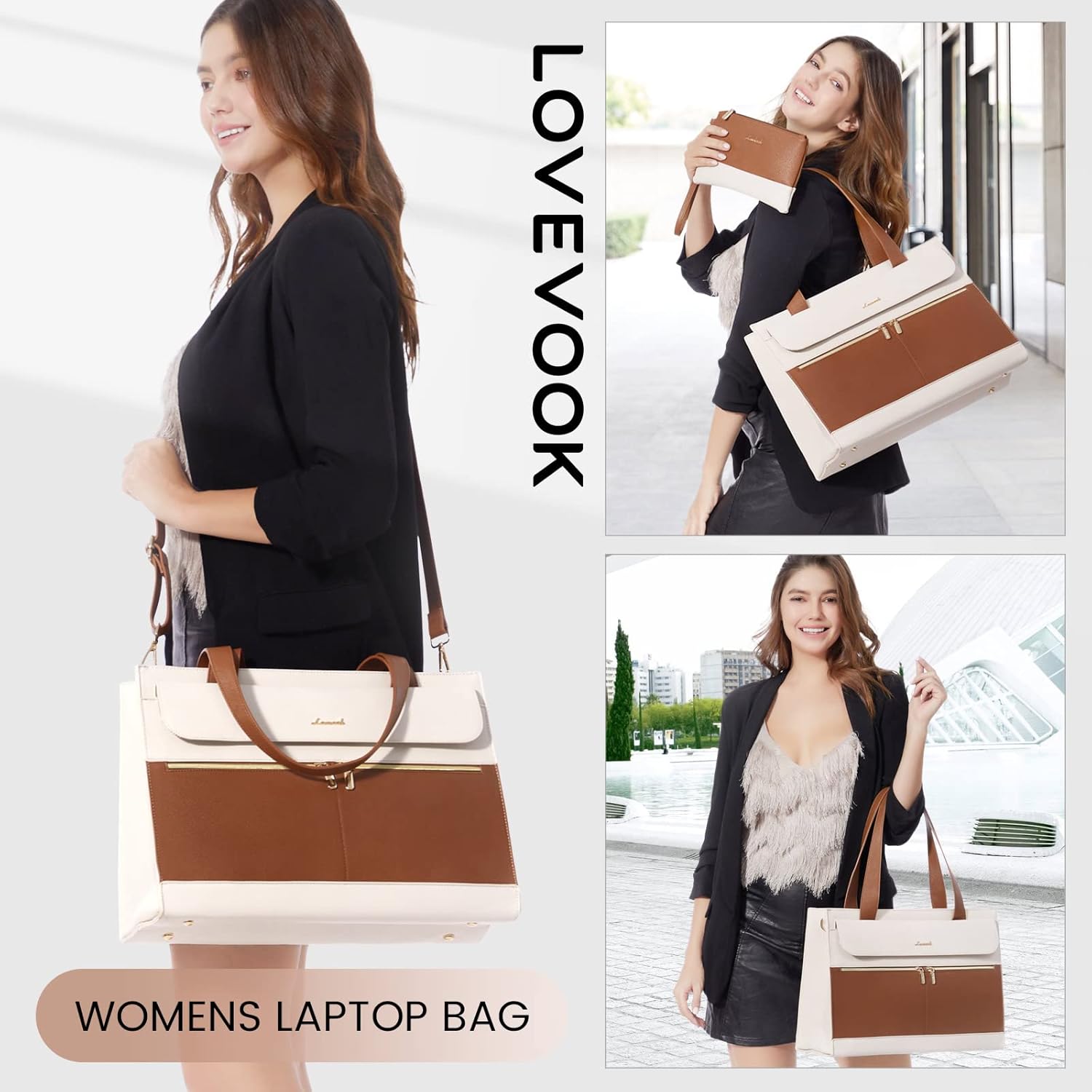 LOVEVOOK Laptop Bag for Women 15.6 Inch Tote Work Professional Leather Computer Briefcase Waterproof Handbag Shoulder Large Capacity Business Teacher Office Crossbody Purse