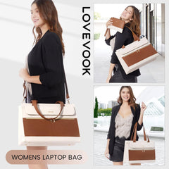 LOVEVOOK Laptop Bag for Women 15.6 Inch Tote Work Professional Leather Computer Briefcase Waterproof Handbag Shoulder Large Capacity Business Teacher Office Crossbody Purse