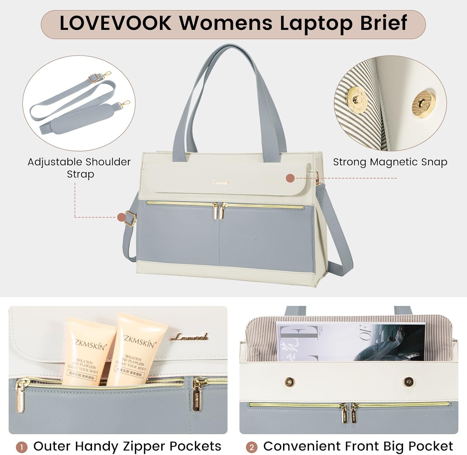 LOVEVOOK Laptop Bag for Women 15.6 Inch Tote Work Professional Leather Computer Briefcase Waterproof Handbag Shoulder Large Capacity Business Teacher Office Crossbody Purse