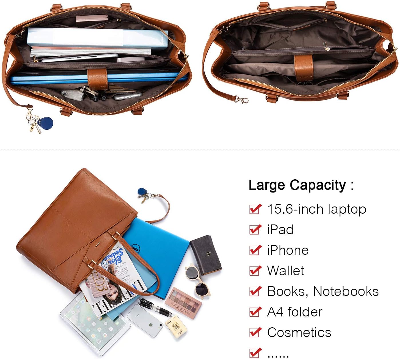 LOVEVOOK Laptop Tote Bag for Women 15.6 Inch Waterproof Leather Computer Bags Business Office Work Briefcase Black