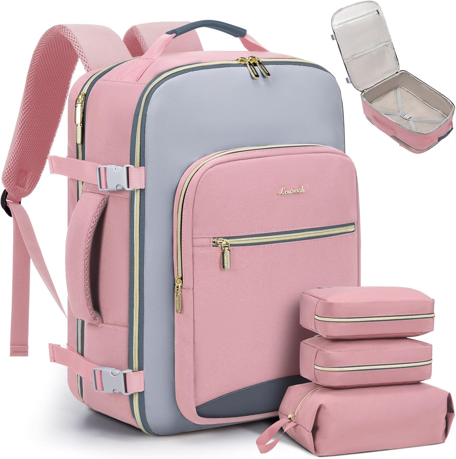 LOVEVOOK 40L Travel Backpack for Women & Men, Large Carry on Backpack for Airplanes with 3 Packing Cubes, TSA Personal Item Travel Bag fits 17" Laptop, Waterproof Weekender Essentials Airline Approved