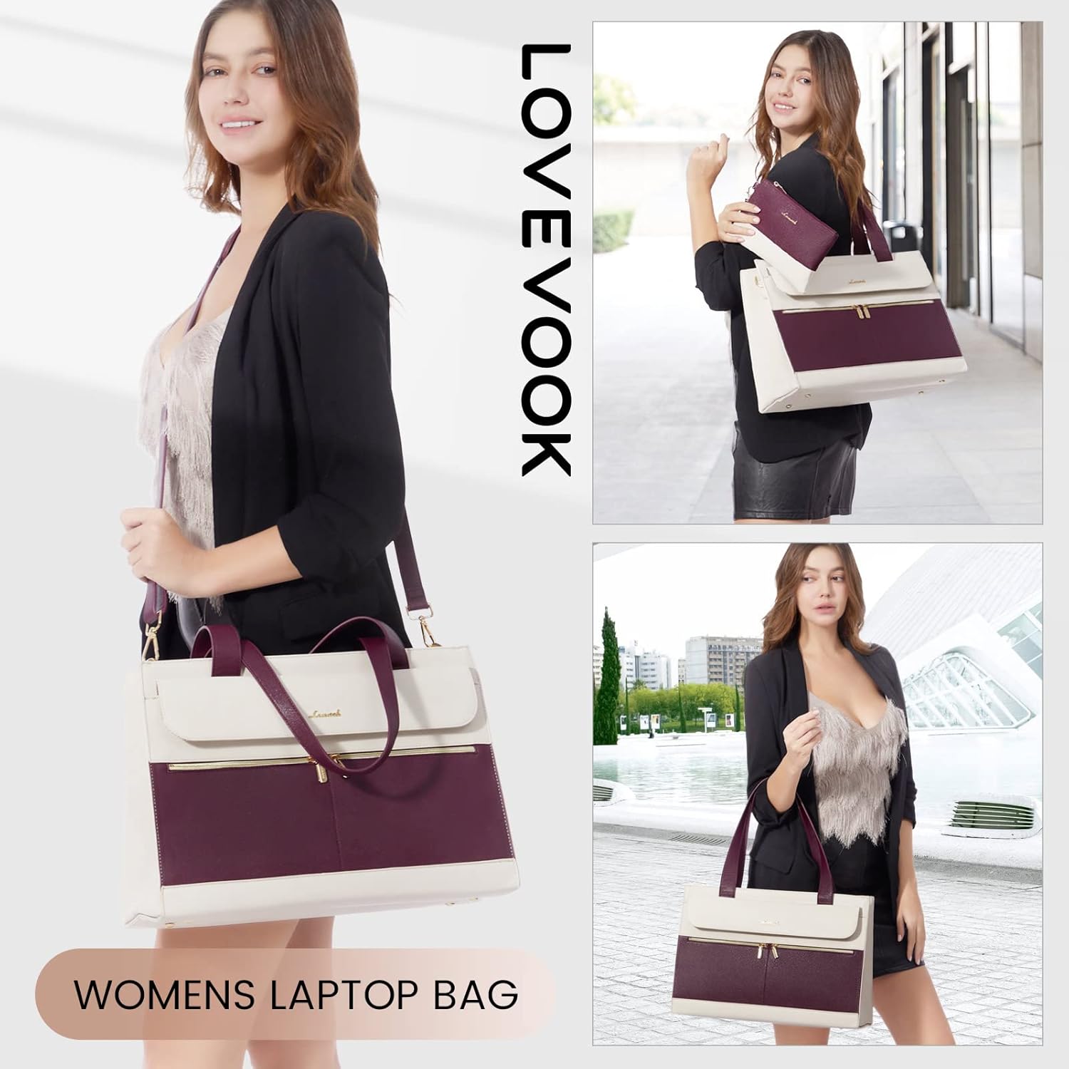 LOVEVOOK Laptop Bag for Women 15.6 Inch Tote Work Professional Leather Computer Briefcase Waterproof Handbag Shoulder Large Capacity Business Teacher Office Crossbody Purse