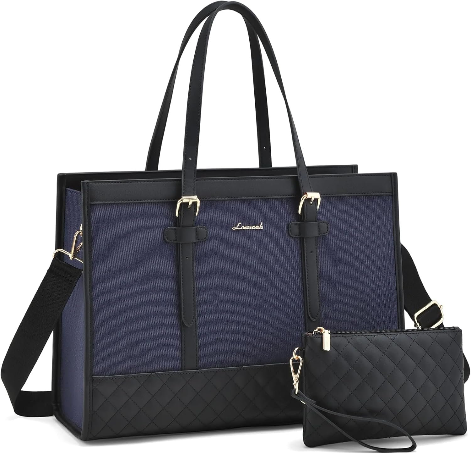 LOVEVOOK Laptop Bag for Women 15.6 inch Canvas Laptop Tote Bag, Large Capacity Work Bag with Clutch Purse, Computer Bag Office Business Briefcase, Casual Handbag for Travel College Teacher School