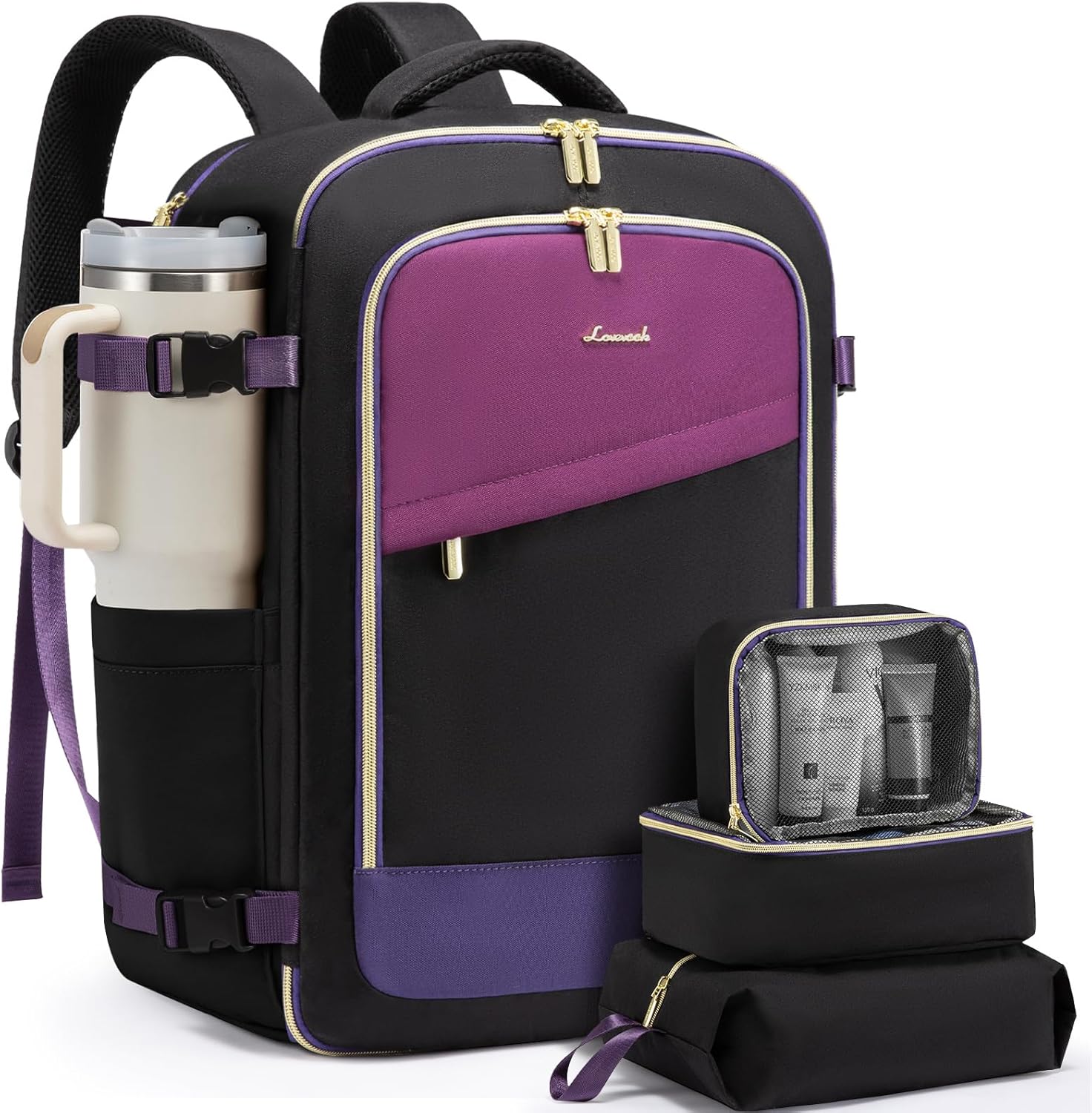 LOVEVOOK Travel Backpack for Women, 40L Carry On Backpack Flight Approved, Large Personal Item Bag Fits 17 inch Laptop, TSA Approved Luggage with 3 Packing Cubes,Waterproof Weekender Gym Daypack