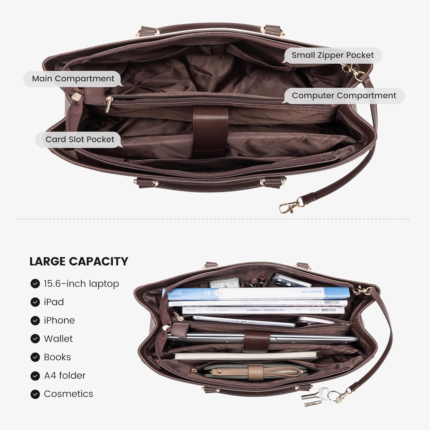 LOVEVOOK Laptop Tote Bag for Women 15.6 Inch Waterproof Leather Computer Bags Business Office Work Briefcase Black