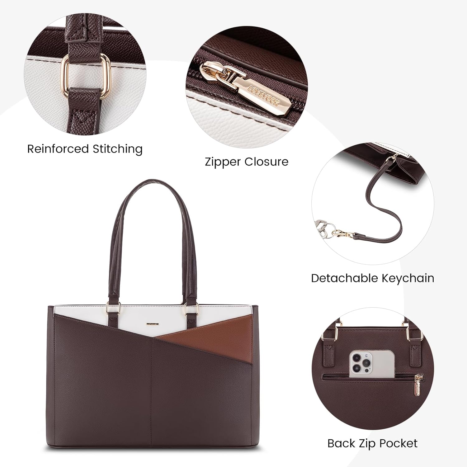 LOVEVOOK Laptop Tote Bag for Women 15.6 Inch Waterproof Leather Computer Bags Business Office Work Briefcase Black