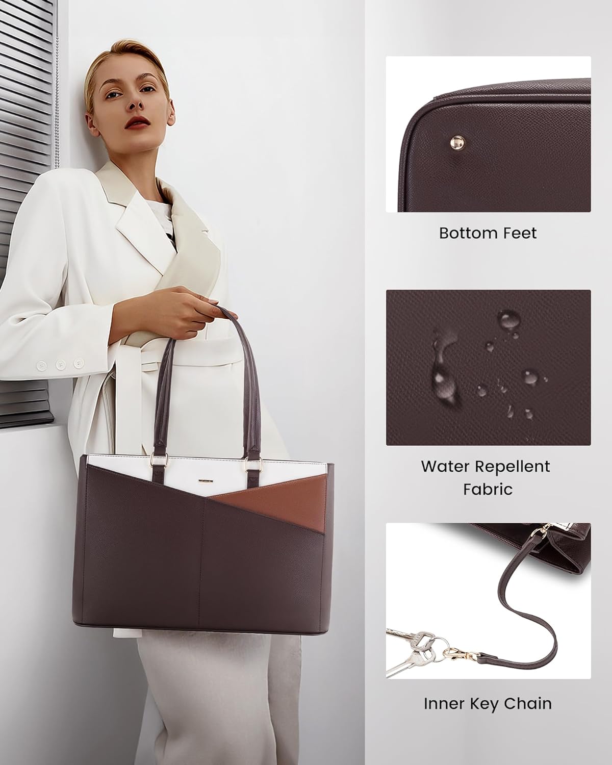 LOVEVOOK Laptop Tote Bag for Women 15.6 Inch Waterproof Leather Computer Bags Business Office Work Briefcase Black