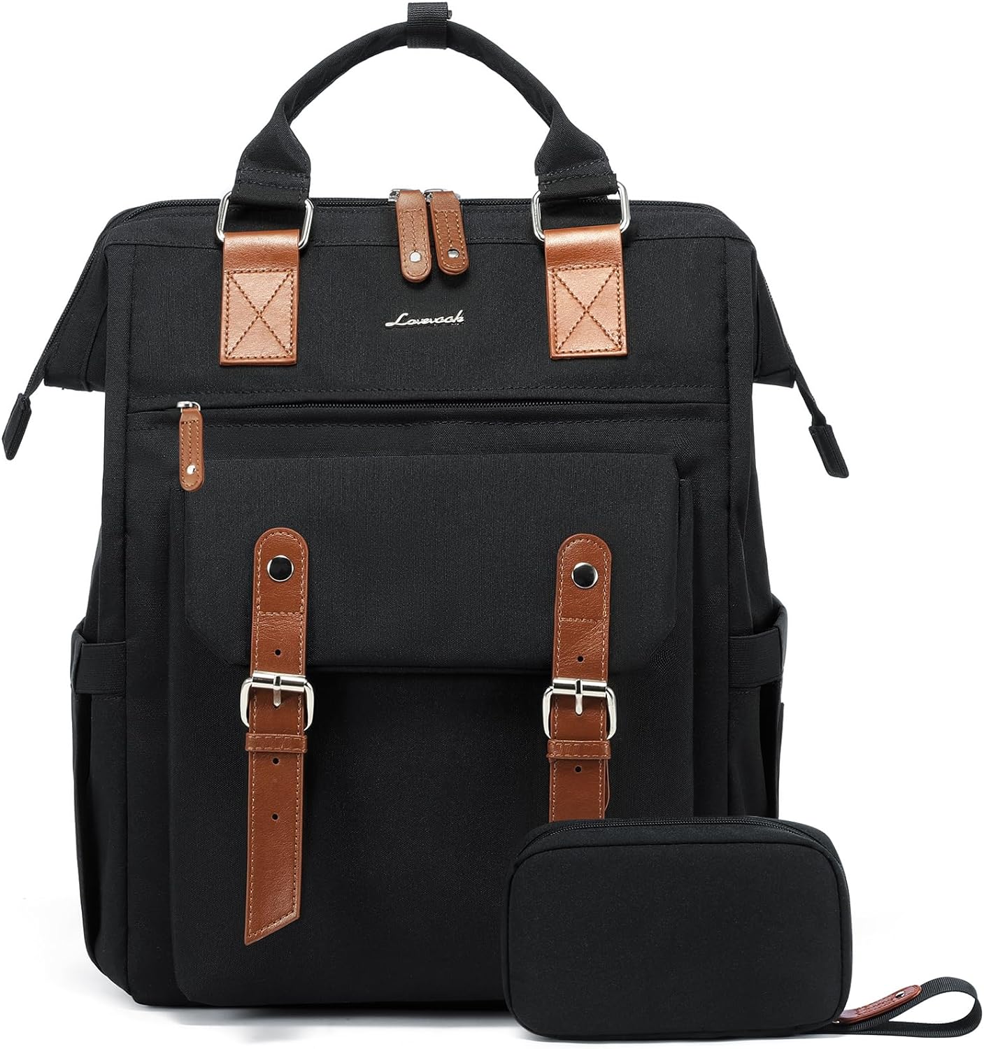 LOVEVOOK Laptop Backpack for Women Work Travel Backpack Purse, Commuter Business Computer Bag Teacher Nurse Bags, College School Backpack Student Bookbag with Multi-Pockets, 15.6 Inch, Black-brown