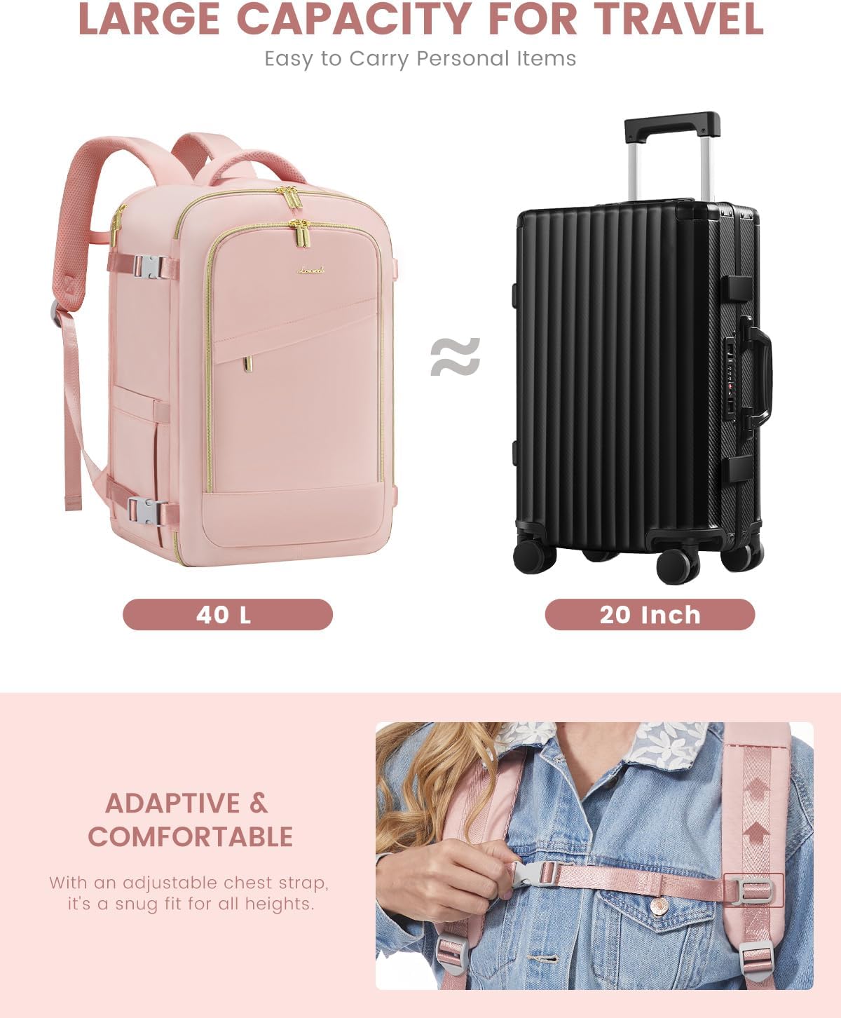 LOVEVOOK Travel Backpack for Women, 40L Carry On Backpack Flight Approved, Large Personal Item Bag Fits 17 inch Laptop, TSA Approved Luggage with 3 Packing Cubes,Waterproof Weekender Gym Daypack