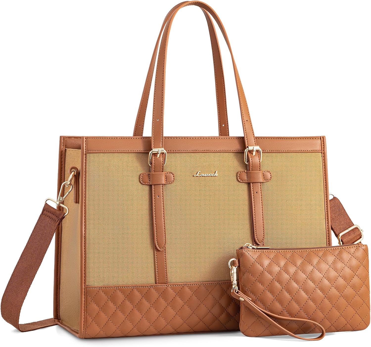 LOVEVOOK Laptop Bag for Women 15.6 inch Canvas Laptop Tote Bag, Large Capacity Work Bag with Clutch Purse, Computer Bag Office Business Briefcase, Casual Handbag for Travel College Teacher School
