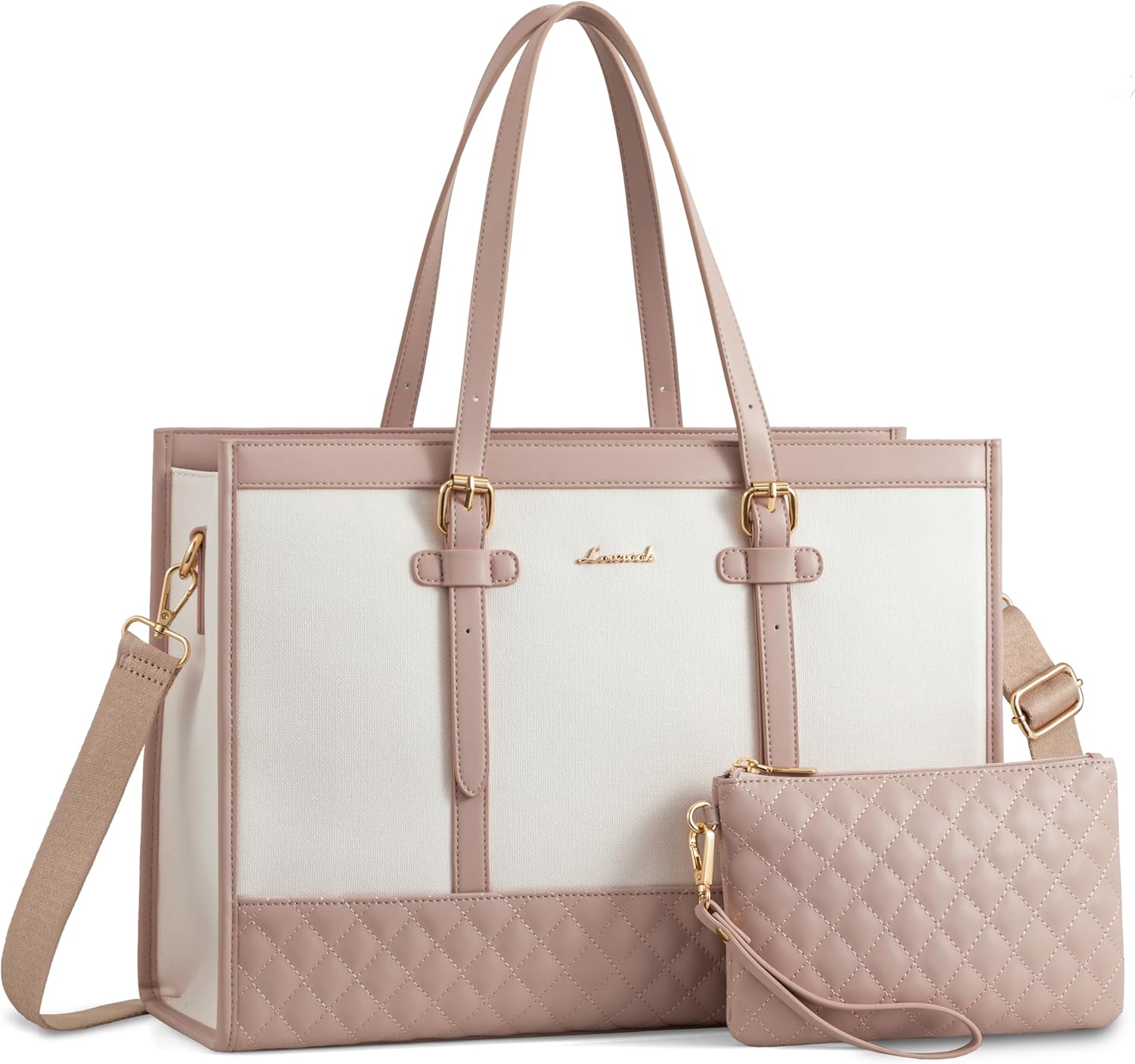 LOVEVOOK Laptop Bag for Women 15.6 inch Canvas Laptop Tote Bag, Large Capacity Work Bag with Clutch Purse, Computer Bag Office Business Briefcase, Casual Handbag for Travel College Teacher School