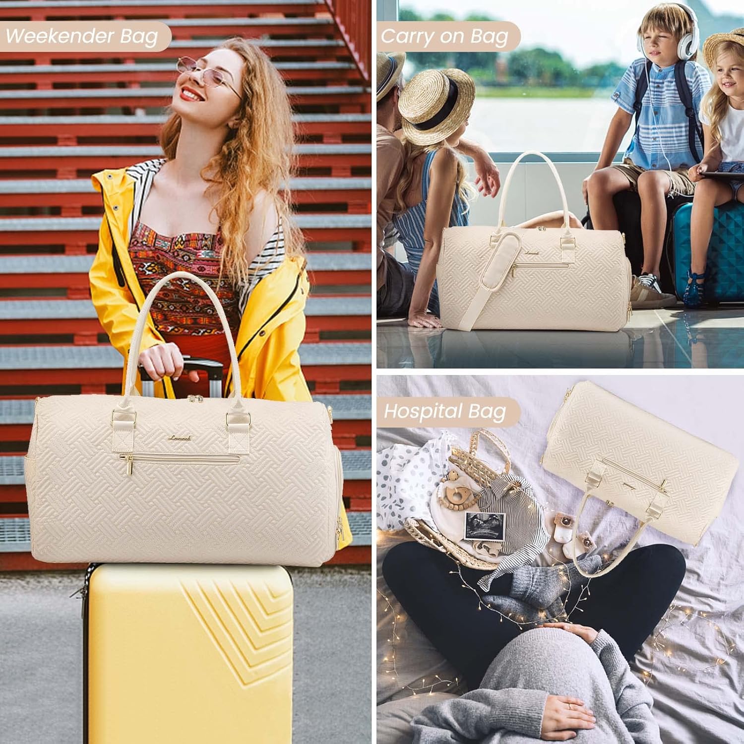 LOVEVOOK Travel Duffle Bag, Weekender Bag for Women with Toiletry Bag, Carry on Overnight Bag with Shoe Compartment, Gym Duffel Bag with Wet Pocket, Mommy Hospital Bags for Labor and Delivery