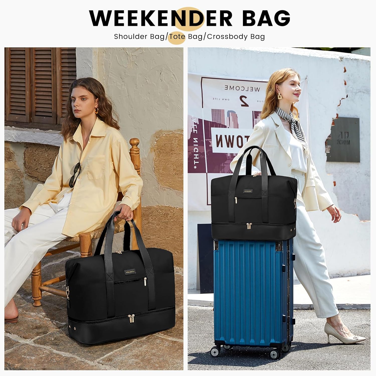 LOVEVOOK Weekender Bag, Large Travel Duffel Bag for Women with 2 Packing Cubes, Carry on Overnight Bag with Shoe Compartment, Mom Hospital Bags for Labor and Delivery