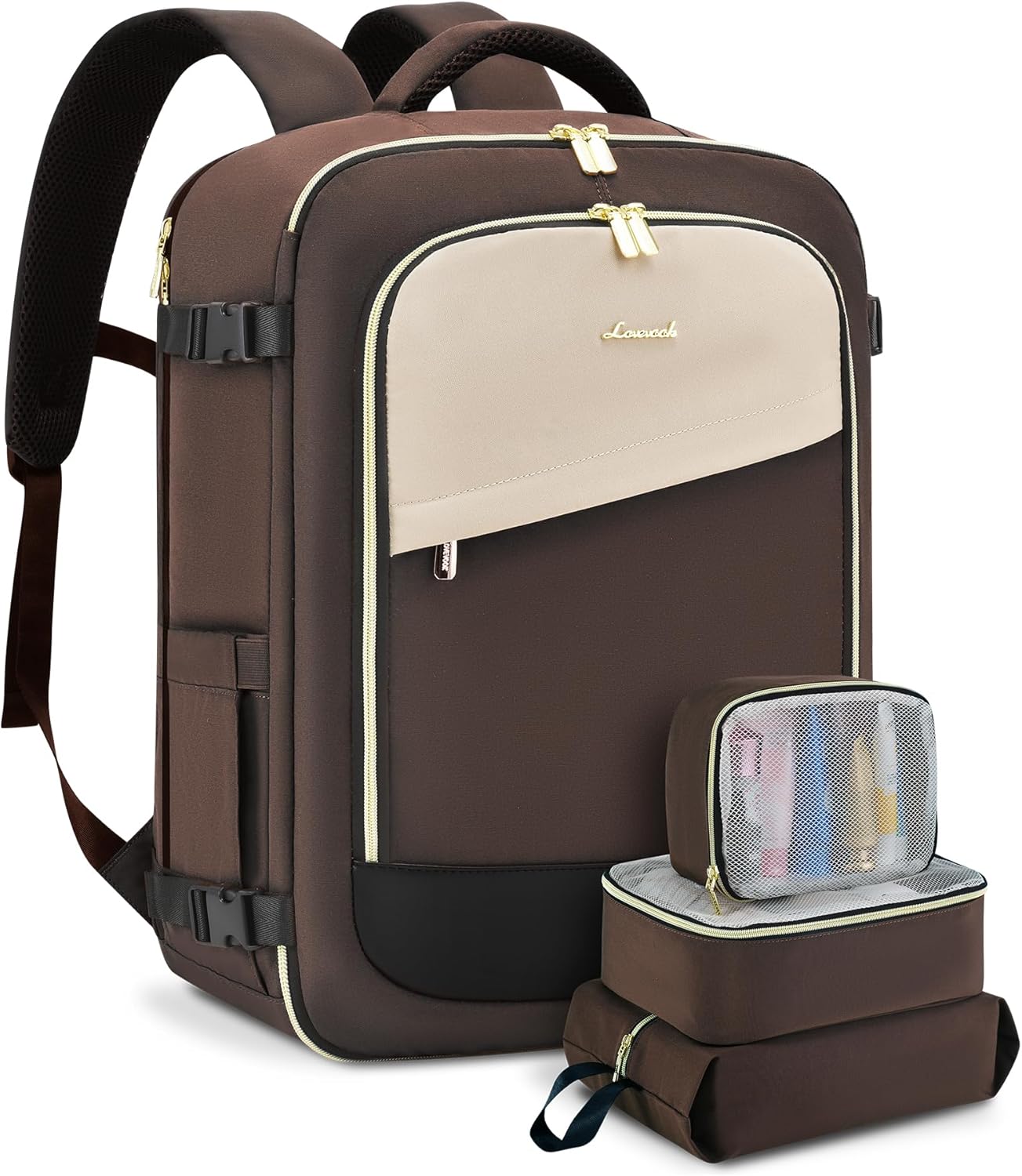 LOVEVOOK Travel Backpack for Women, 40L Carry On Backpack Flight Approved, Large Personal Item Bag Fits 17 inch Laptop, TSA Approved Luggage with 3 Packing Cubes,Waterproof Weekender Gym Daypack