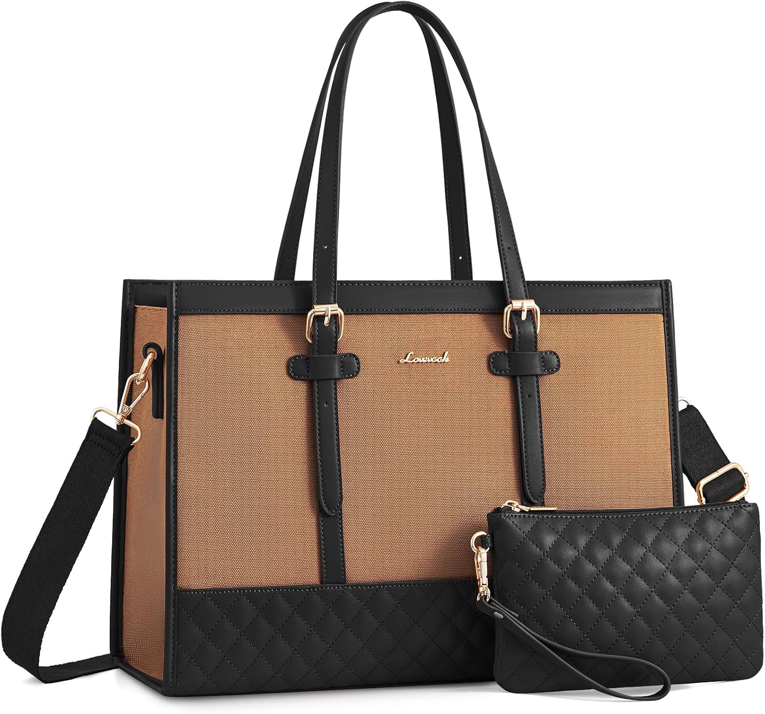 LOVEVOOK Laptop Bag for Women 15.6 inch Canvas Laptop Tote Bag, Large Capacity Work Bag with Clutch Purse, Computer Bag Office Business Briefcase, Casual Handbag for Travel College Teacher School