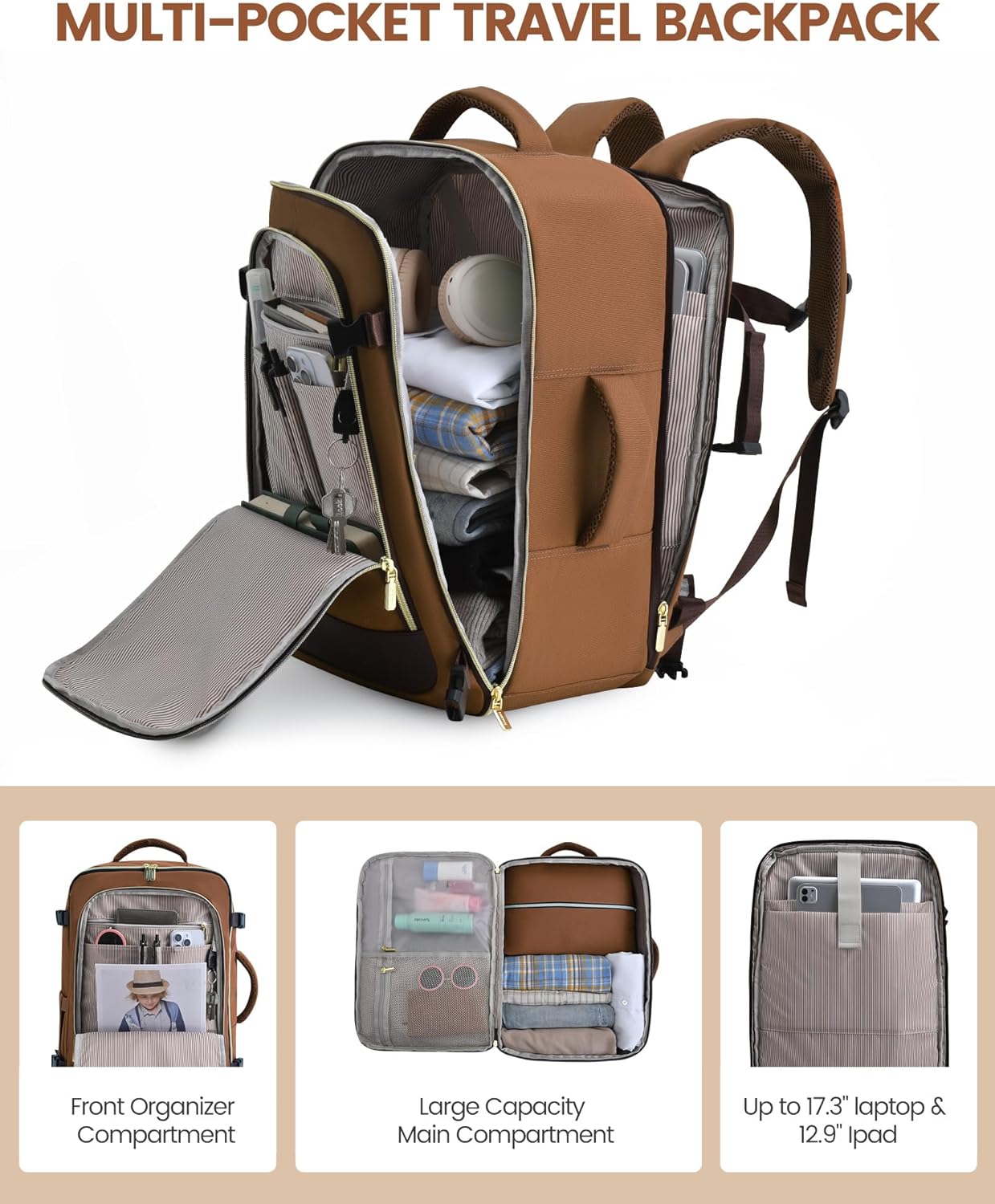 LOVEVOOK Travel Backpack for Women, 40L Carry On Backpack Flight Approved, Large Personal Item Bag Fits 17 inch Laptop, TSA Approved Luggage with 3 Packing Cubes,Waterproof Weekender Gym Daypack