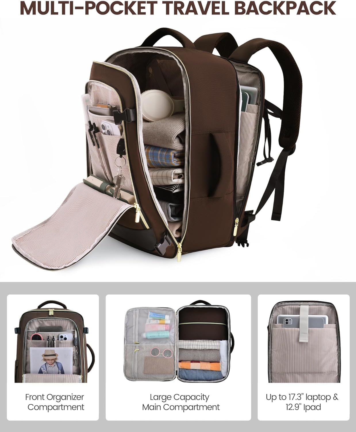LOVEVOOK Travel Backpack for Women, 40L Carry On Backpack Flight Approved, Large Personal Item Bag Fits 17 inch Laptop, TSA Approved Luggage with 3 Packing Cubes,Waterproof Weekender Gym Daypack